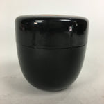 Japanese Tea Caddy Vtg Natsume Lacquerware Replica Black Crest Design NM84