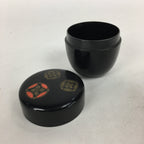 Japanese Tea Caddy Vtg Natsume Lacquerware Replica Black Crest Design NM84