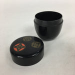 Japanese Tea Caddy Vtg Natsume Lacquerware Replica Black Crest Design NM84