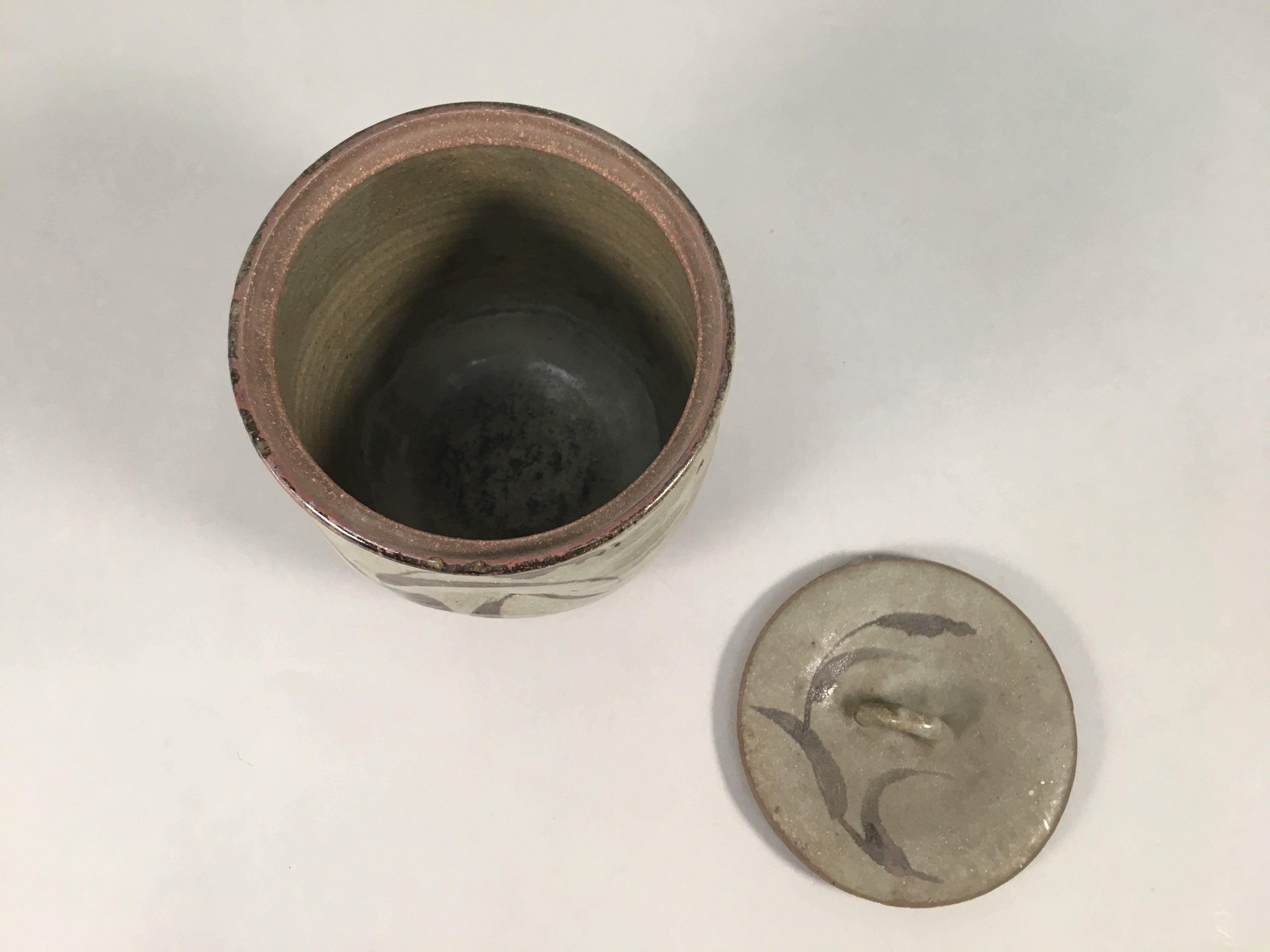 Japanese Tea Ceremony Ceramic Lidded Water Pot Mizusashi Vtg Pottery MS39