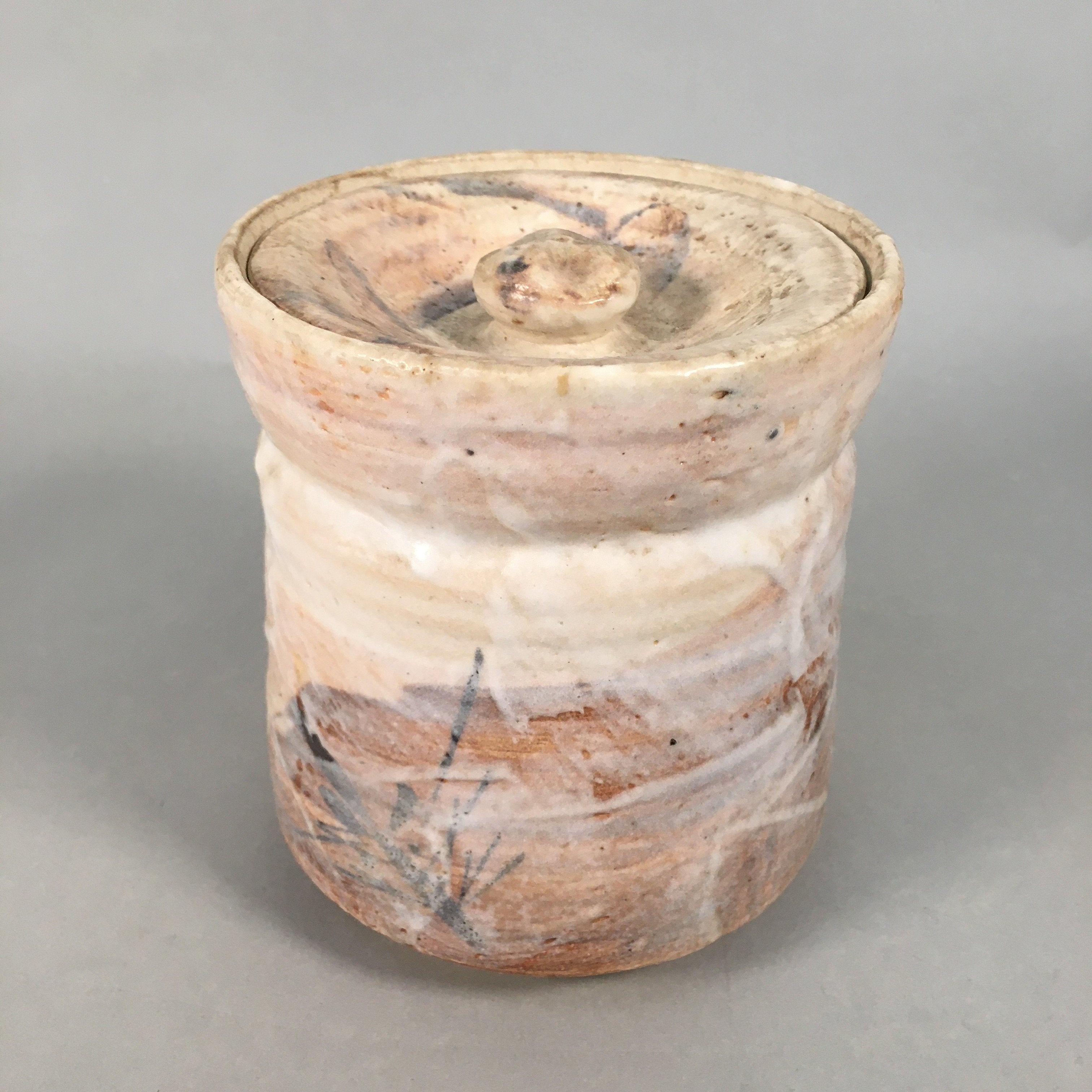 Japanese Tea Ceremony Ceramic Lidded Water Pot Mizusashi Vtg Pottery MS40