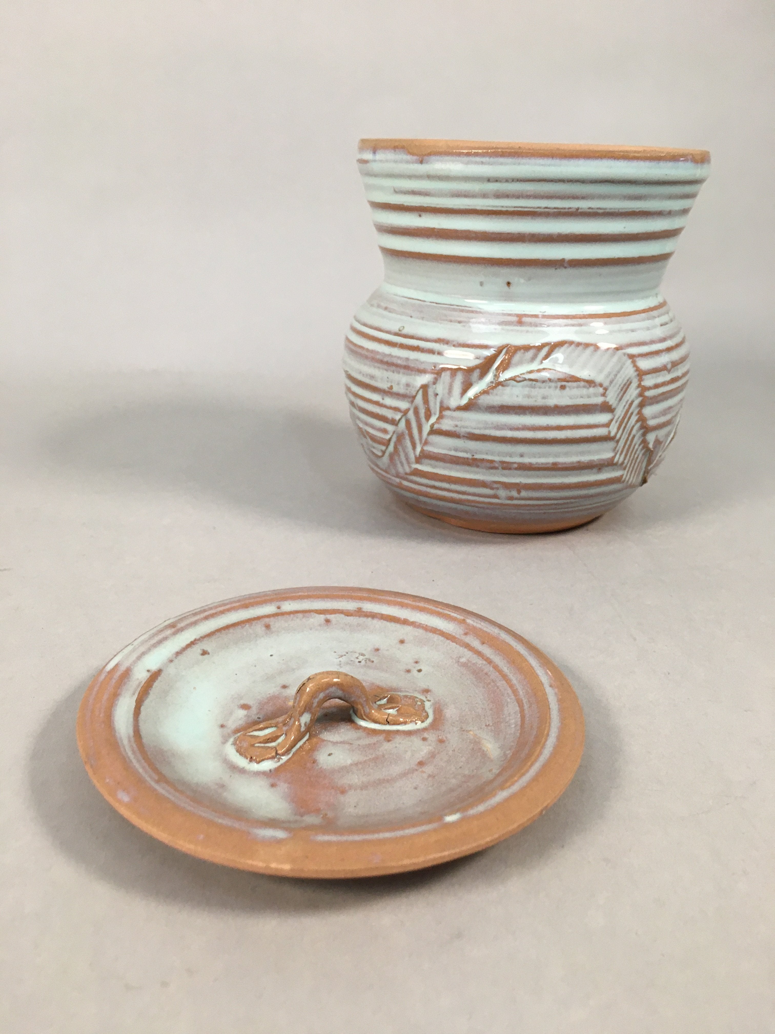 Japanese Tea Ceremony Ceramic Lidded Water Pot Mizusashi Vtg Pottery MS41