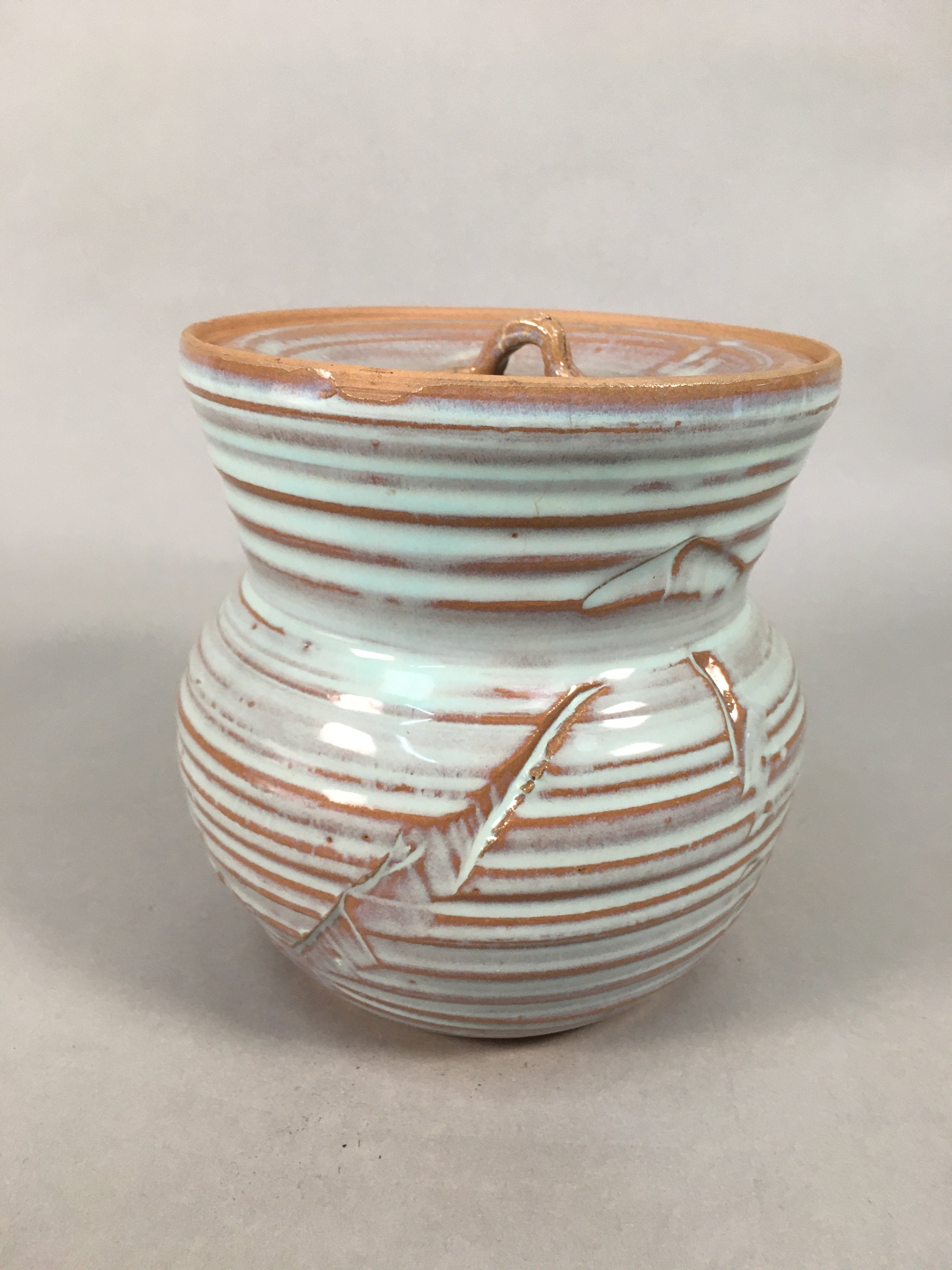 Japanese Tea Ceremony Ceramic Lidded Water Pot Mizusashi Vtg Pottery MS41