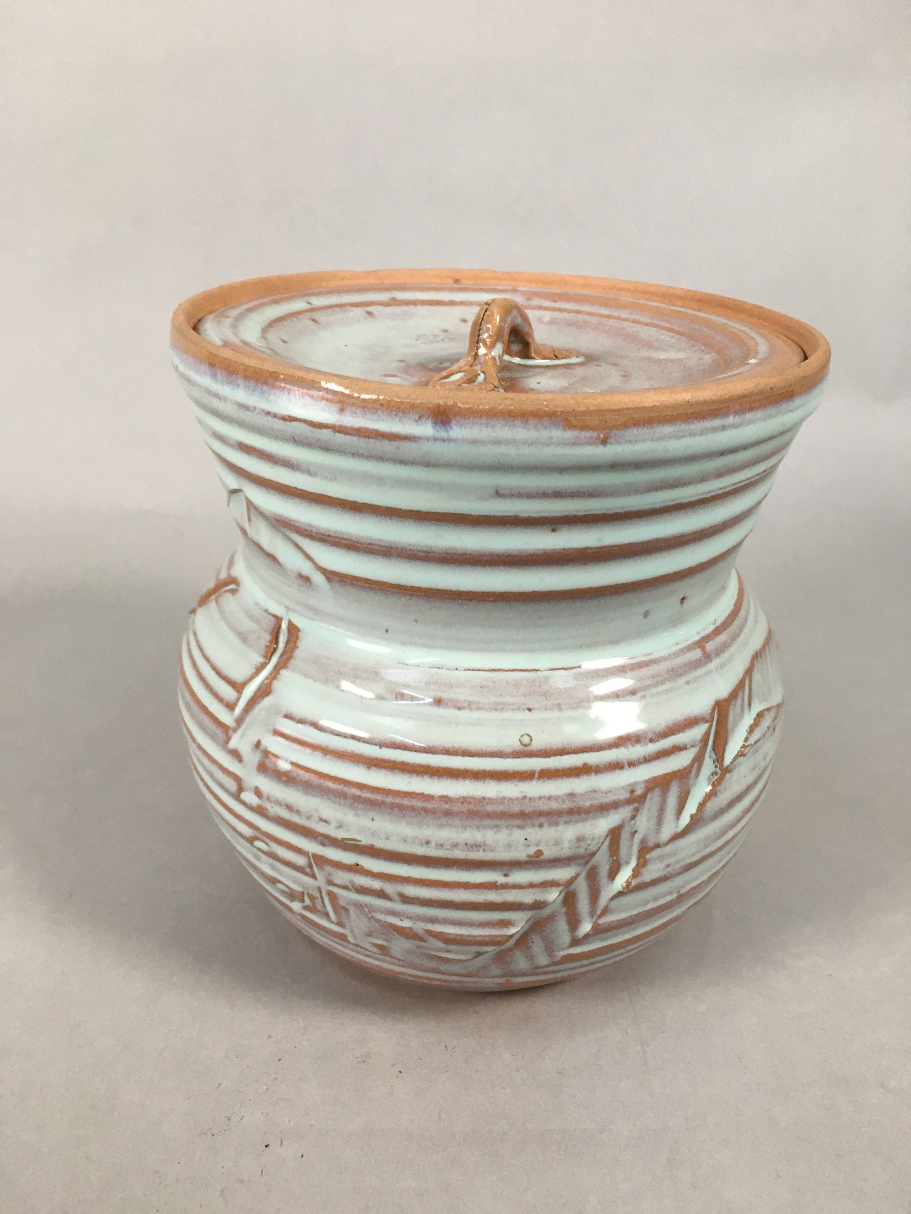 Japanese Tea Ceremony Ceramic Lidded Water Pot Mizusashi Vtg Pottery MS41