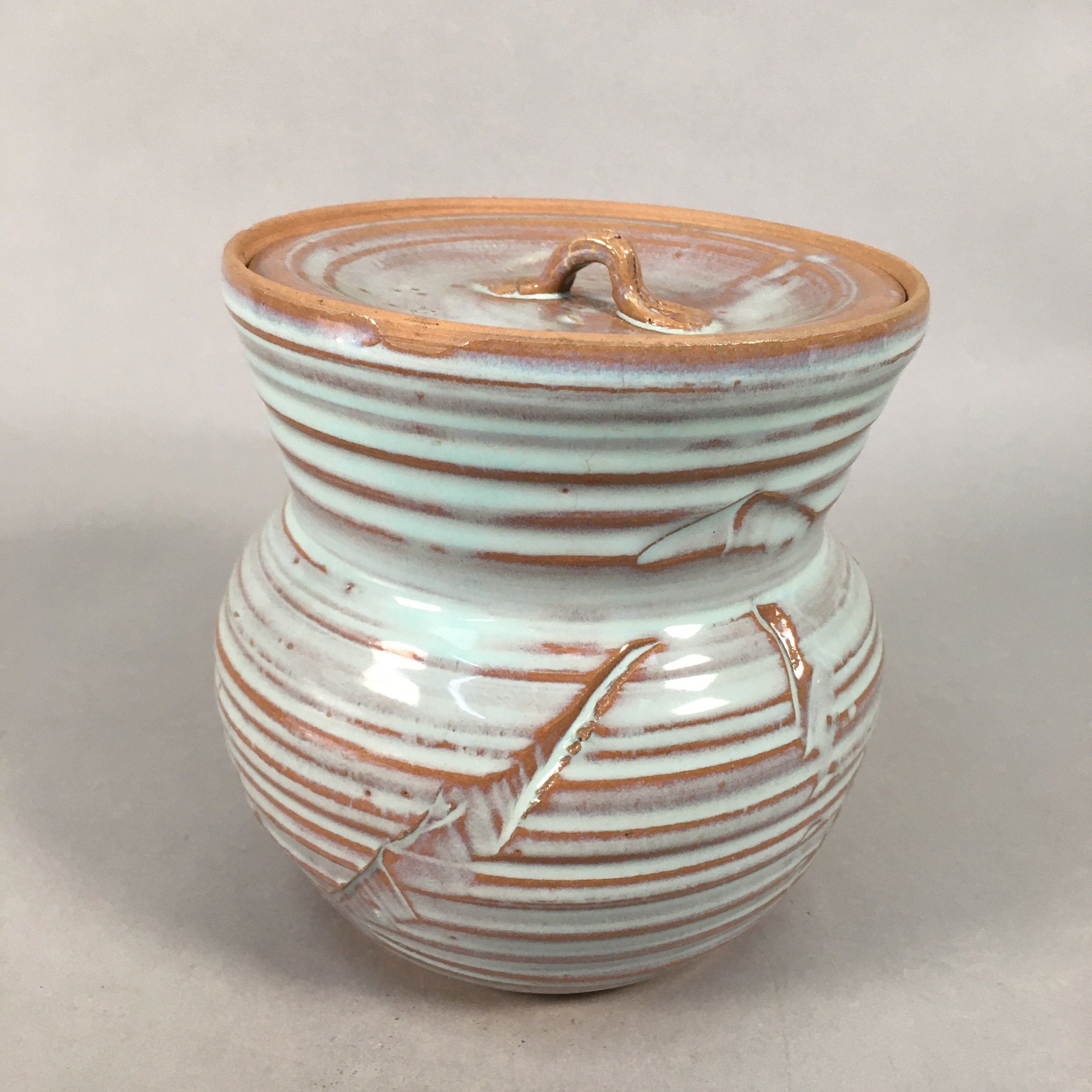 Japanese Tea Ceremony Ceramic Lidded Water Pot Mizusashi Vtg Pottery MS41