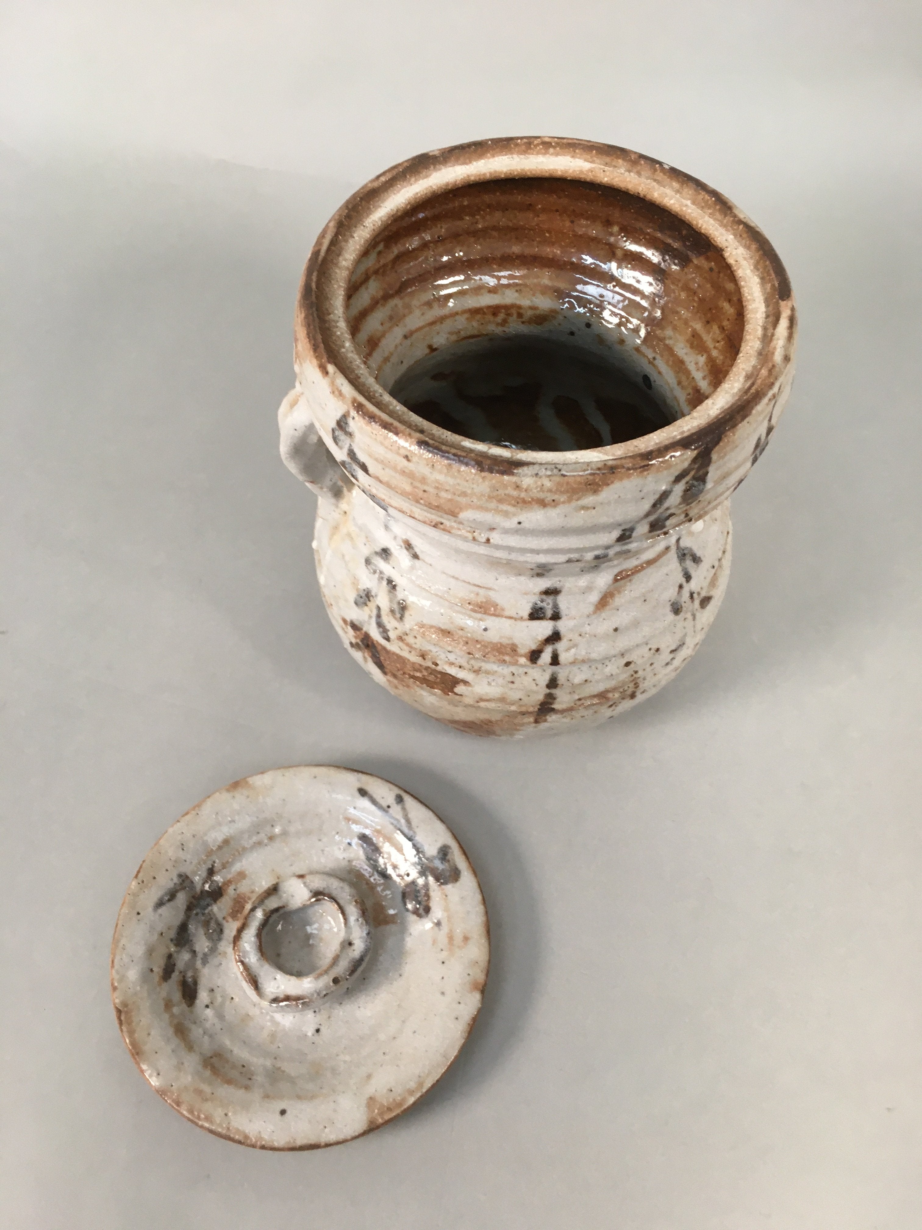 Japanese Tea Ceremony Ceramic Lidded Water Pot Mizusashi Vtg Pottery MS42