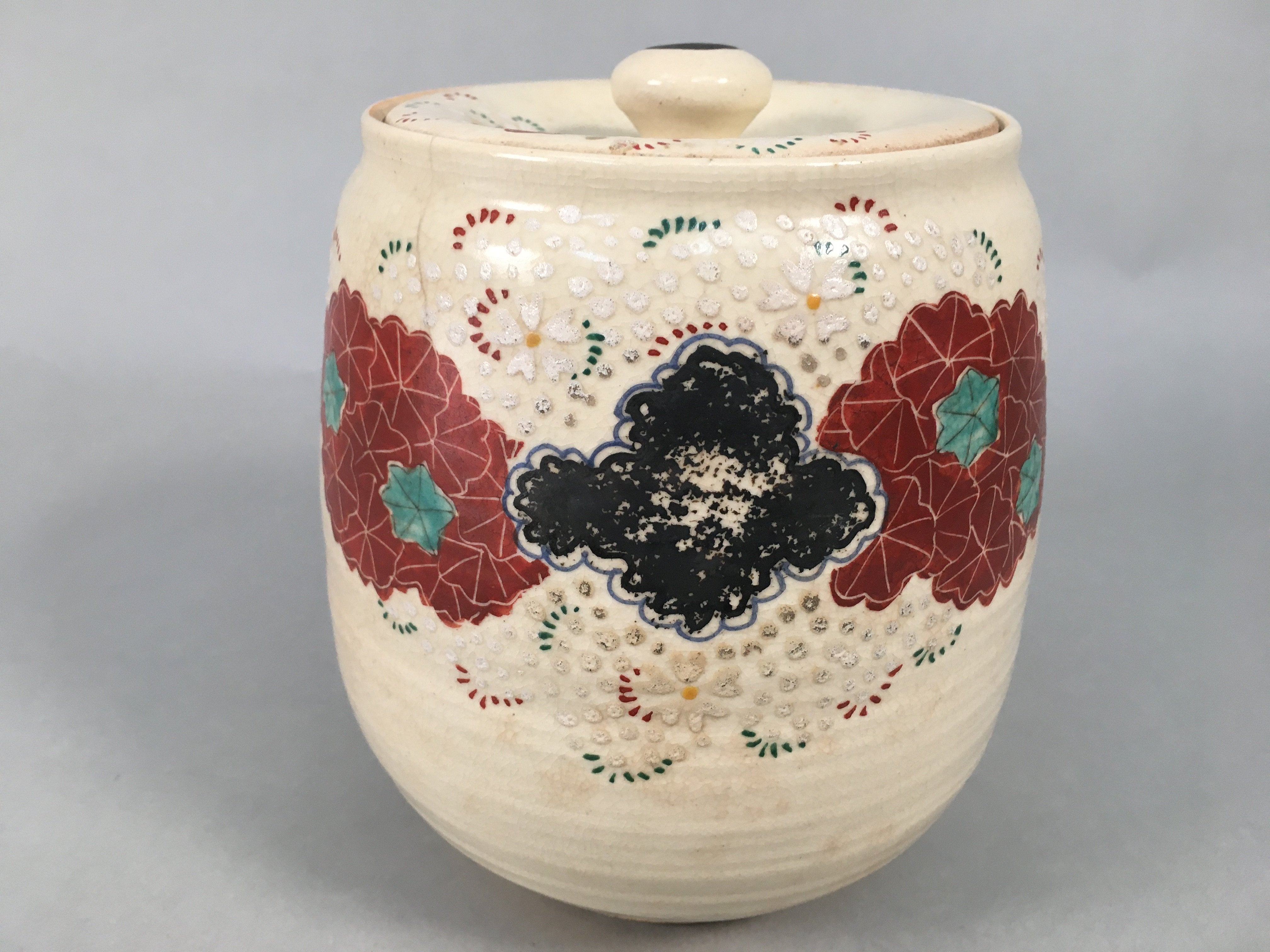 Japanese Tea Ceremony Ceramic Lidded Water Pot Mizusashi Vtg Pottery MS43