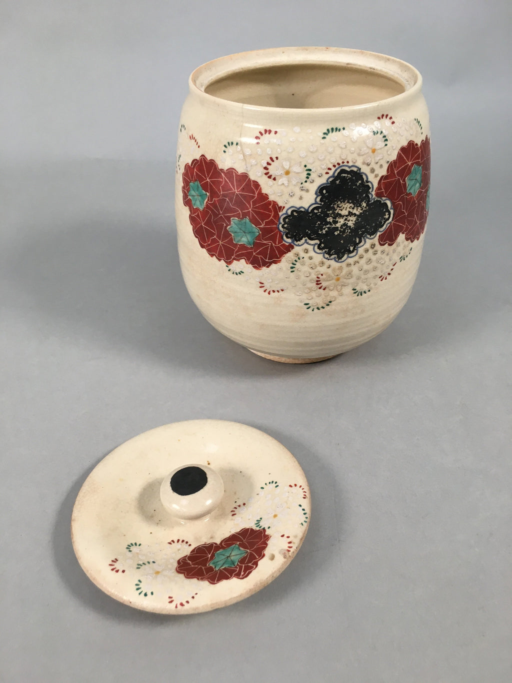 Japanese Tea Ceremony Ceramic Lidded Water Pot Mizusashi Vtg Pottery MS43