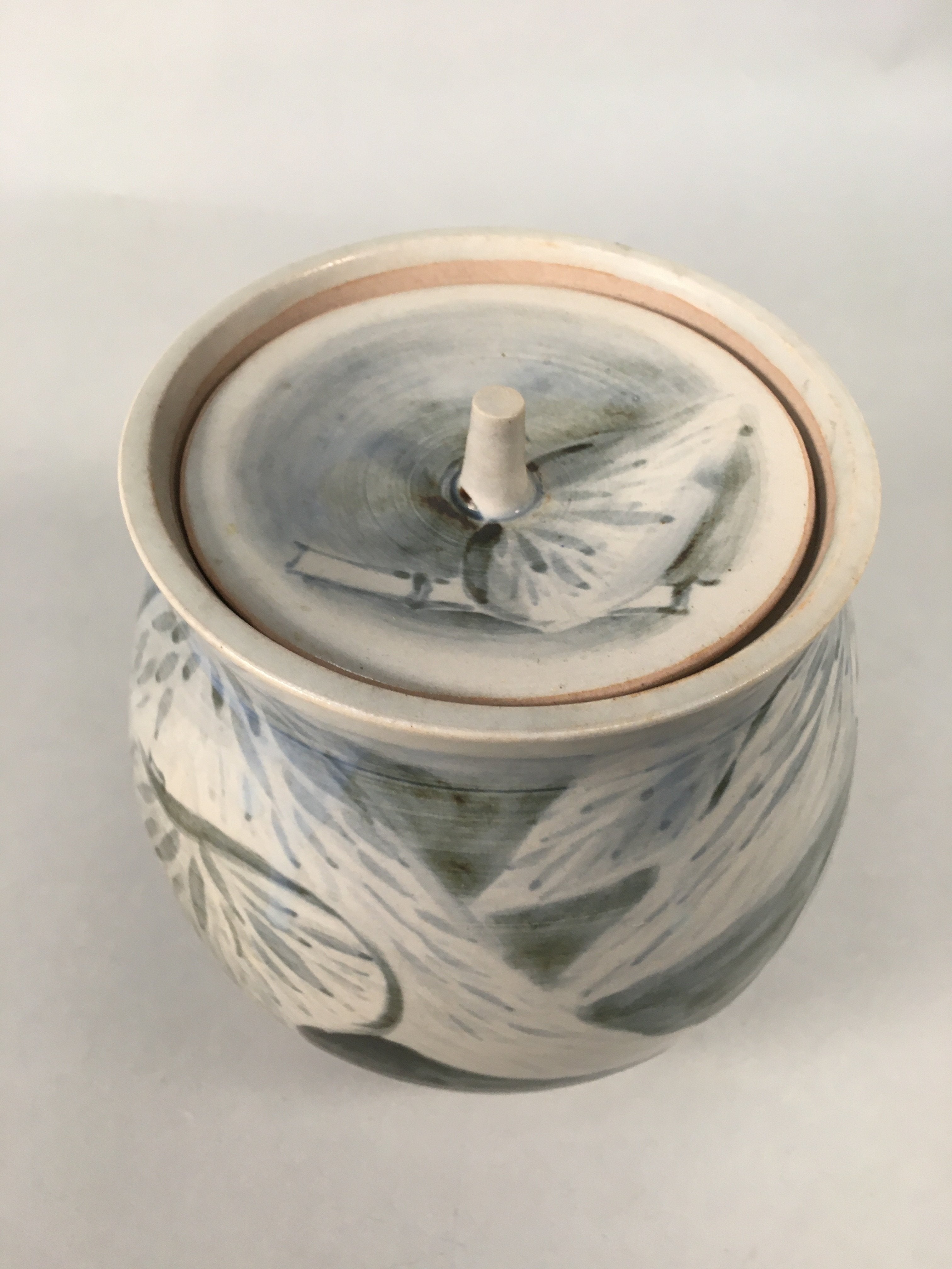 Japanese Tea Ceremony Ceramic Lidded Water Pot Mizusashi Vtg Pottery MS44