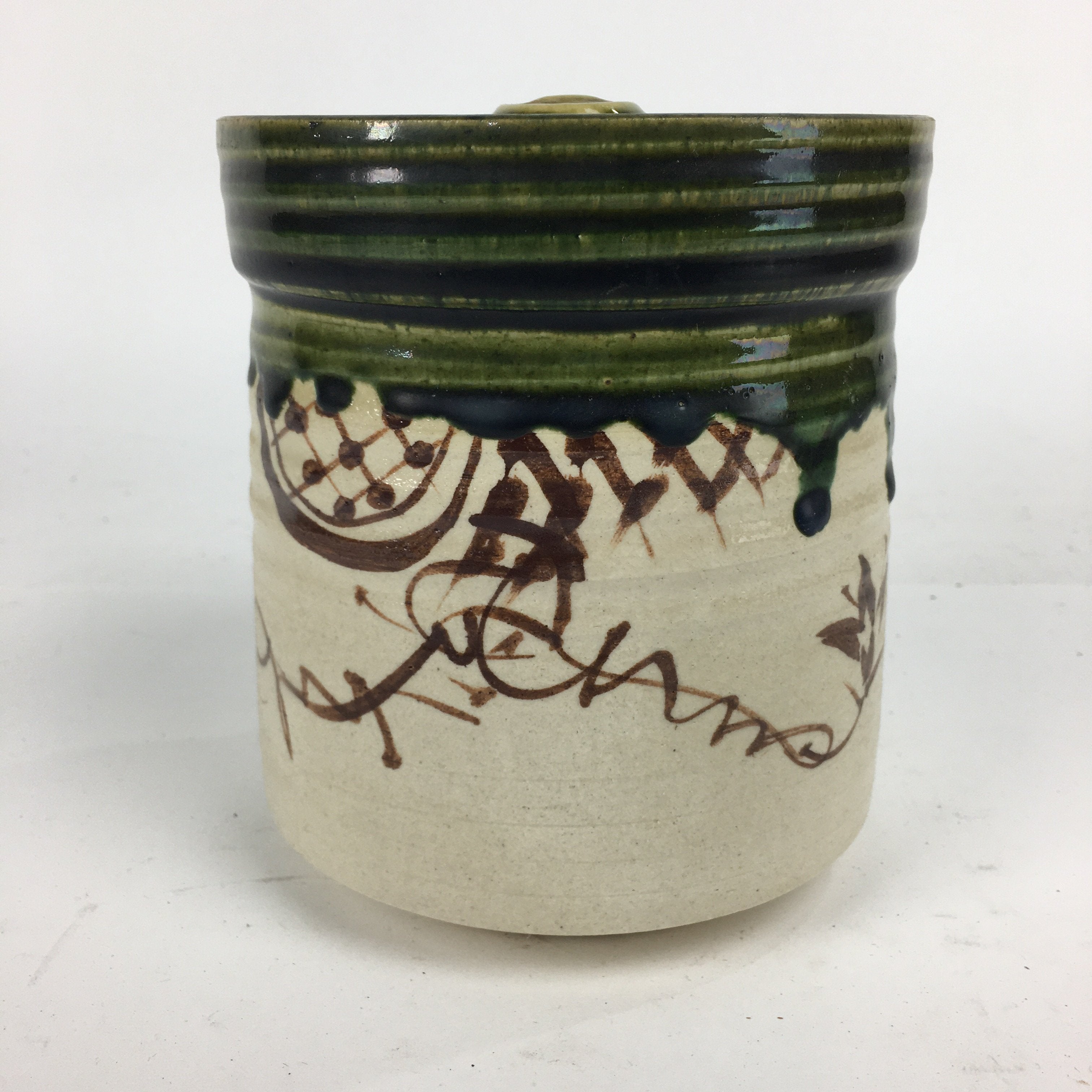 Japanese Tea Ceremony Ceramic Lidded Water Pot Mizusashi Vtg Pottery MS46