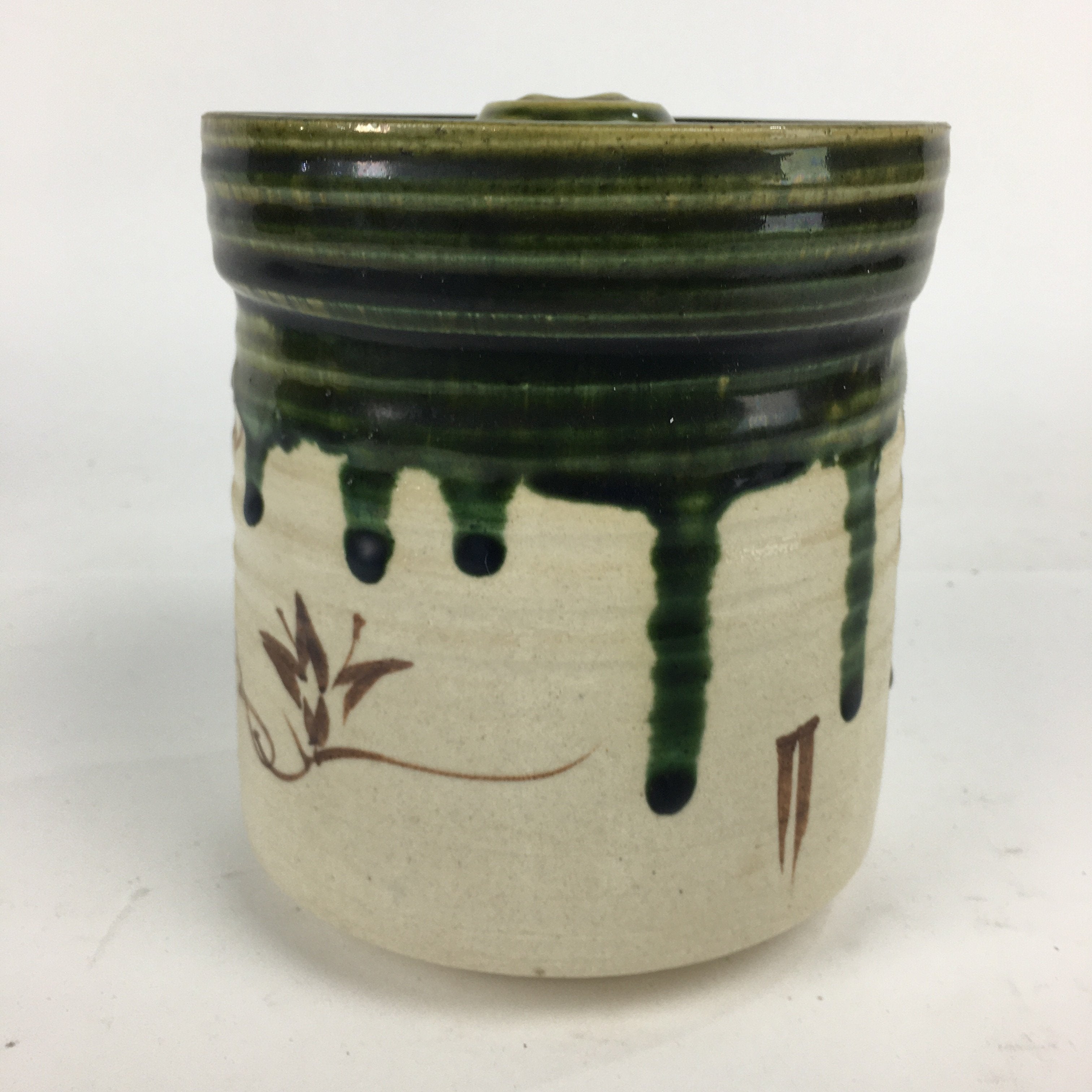 Japanese Tea Ceremony Ceramic Lidded Water Pot Mizusashi Vtg Pottery MS46