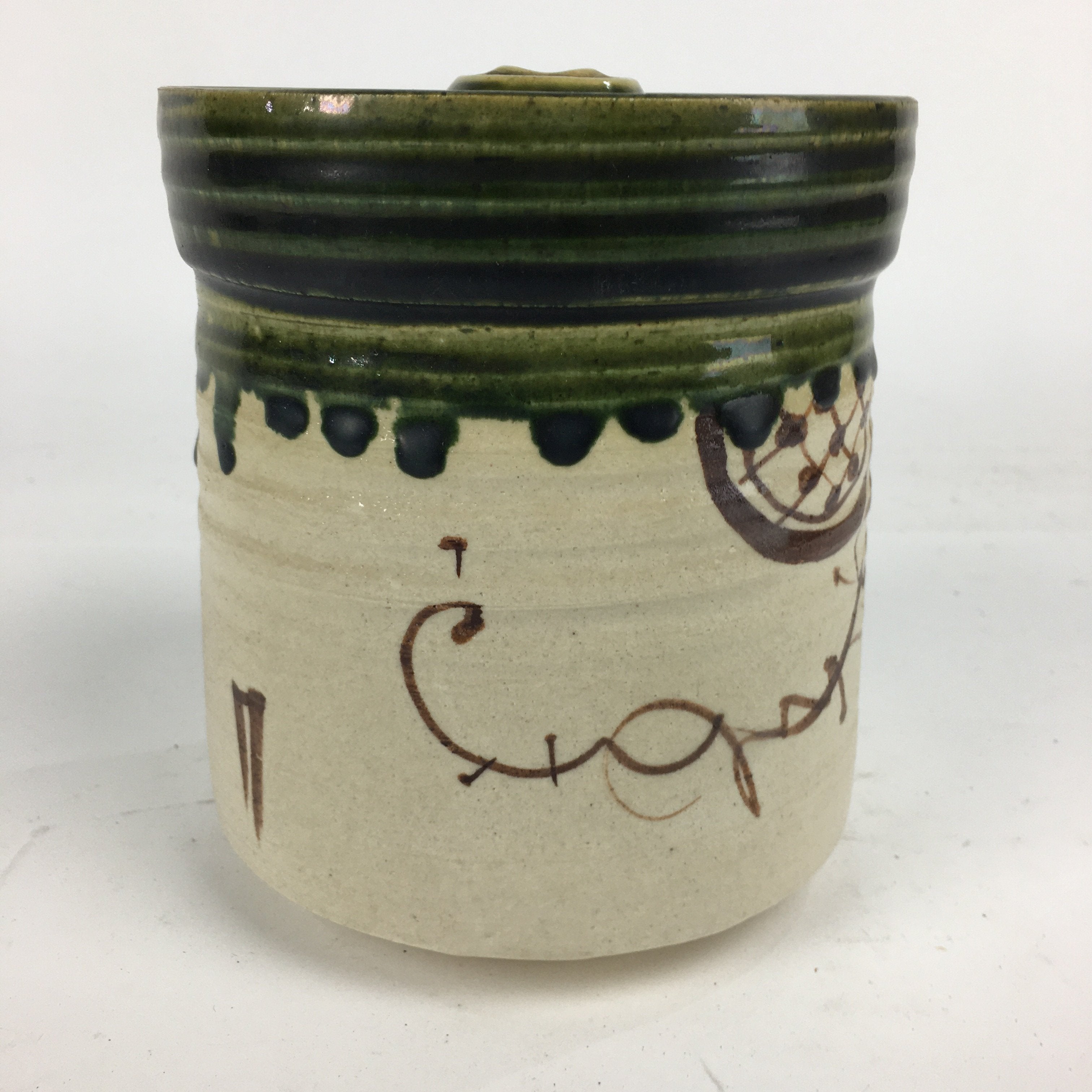 Japanese Tea Ceremony Ceramic Lidded Water Pot Mizusashi Vtg Pottery MS46