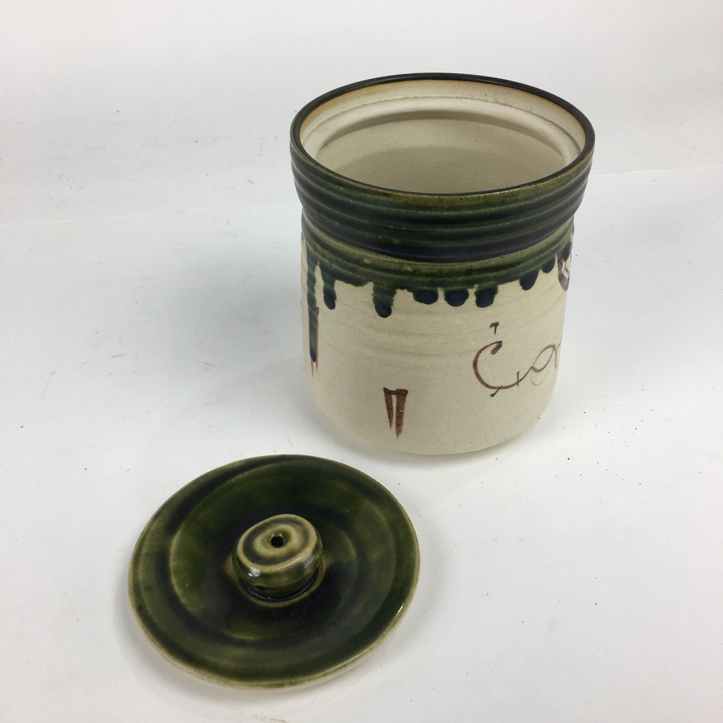 Japanese Tea Ceremony Ceramic Lidded Water Pot Mizusashi Vtg Pottery MS46