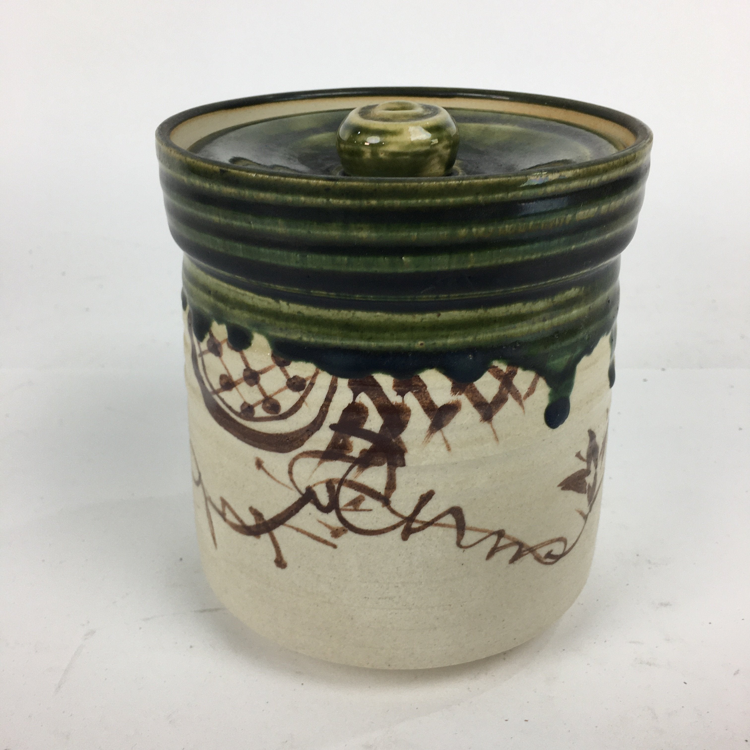 Japanese Tea Ceremony Ceramic Lidded Water Pot Mizusashi Vtg Pottery MS46