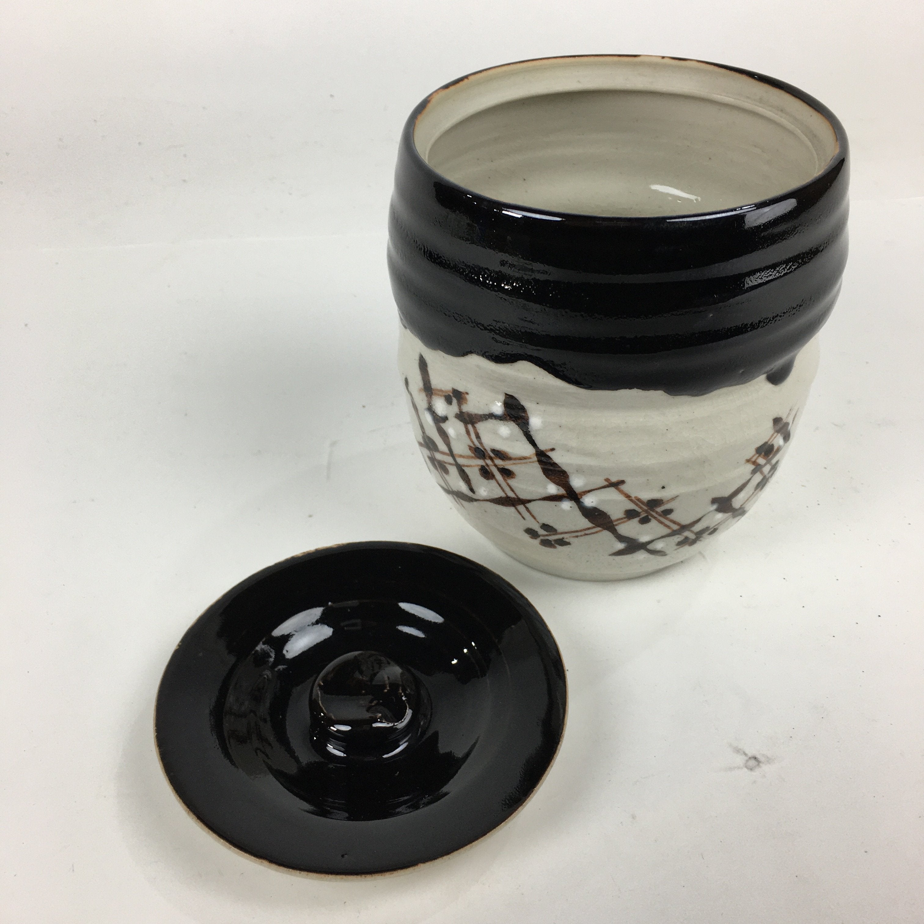 Japanese Tea Ceremony Ceramic Lidded Water Pot Mizusashi Vtg Pottery MS47