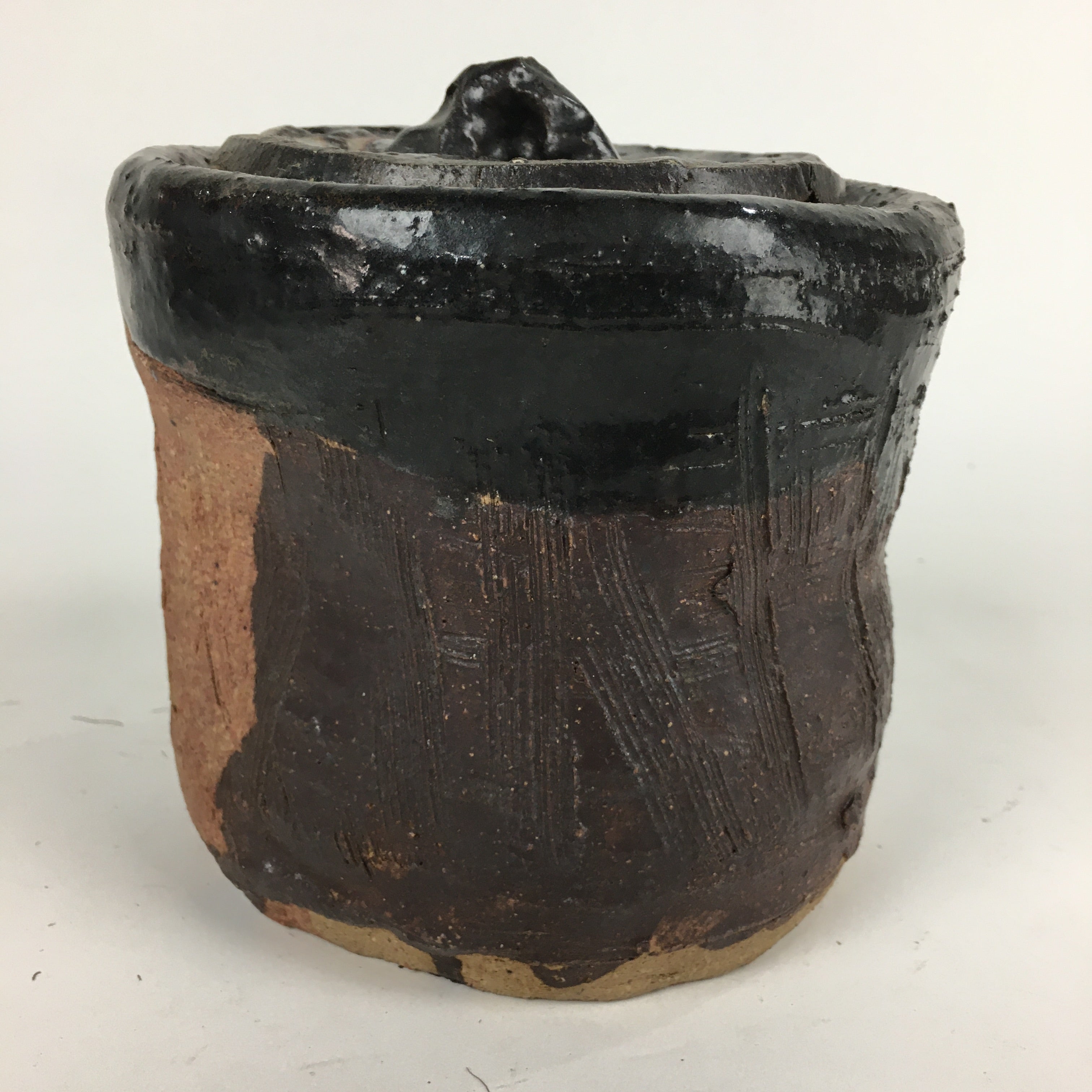 Japanese Tea Ceremony Ceramic Lidded Water Pot Mizusashi Vtg Pottery MS48