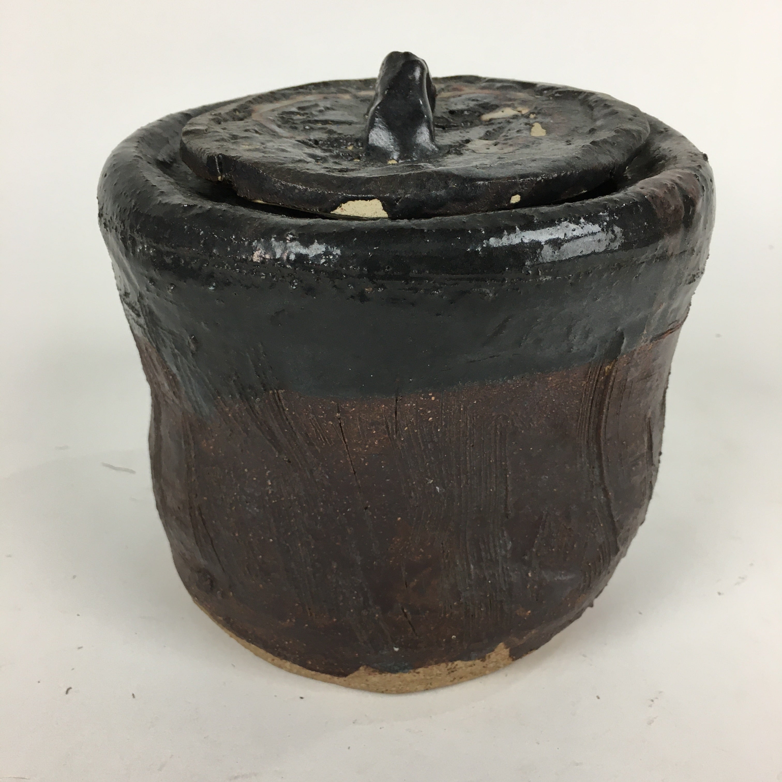 Japanese Tea Ceremony Ceramic Lidded Water Pot Mizusashi Vtg Pottery MS48