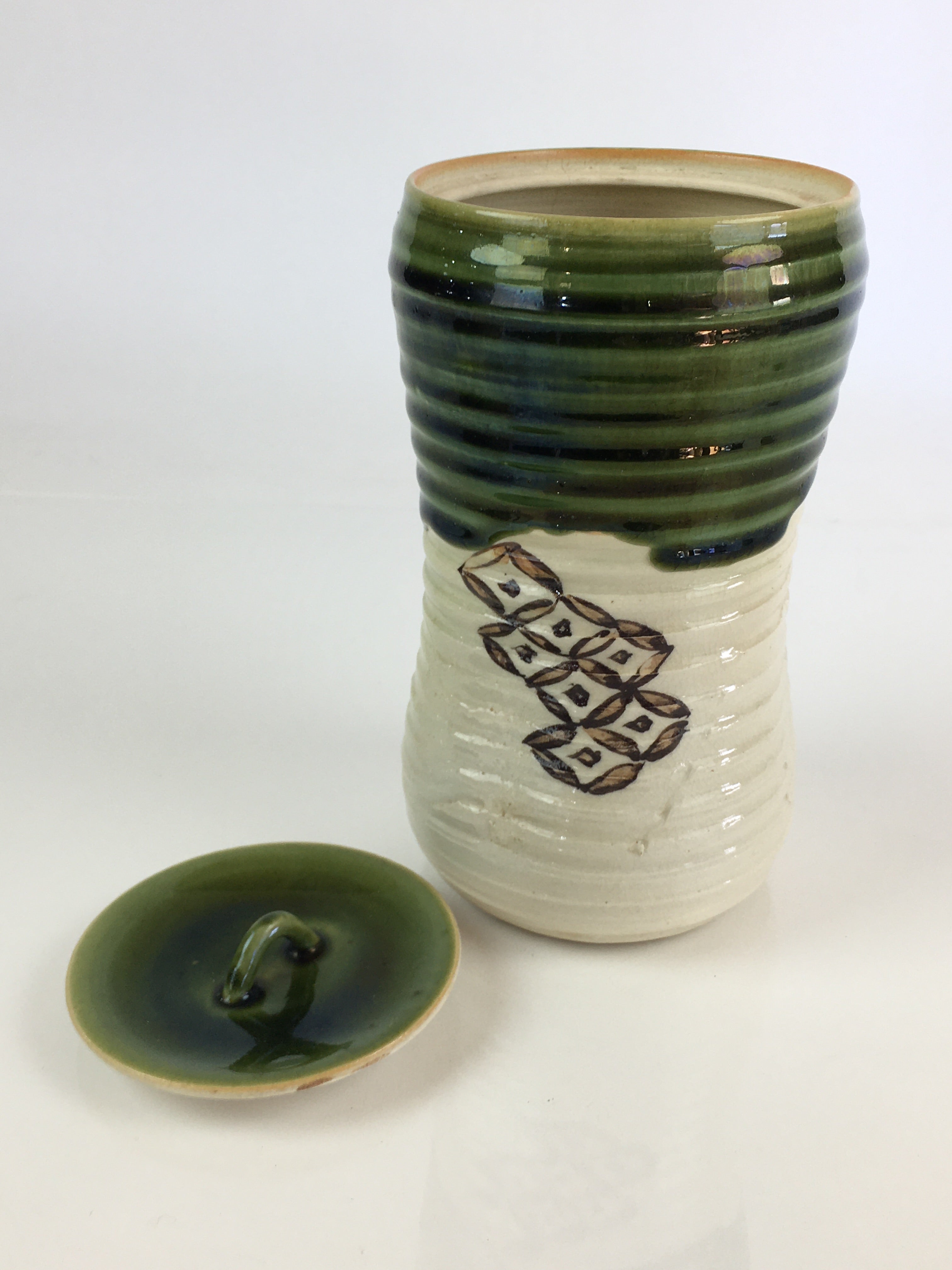 Japanese Tea Ceremony Ceramic Lidded Water Pot Mizusashi Vtg Pottery MS49