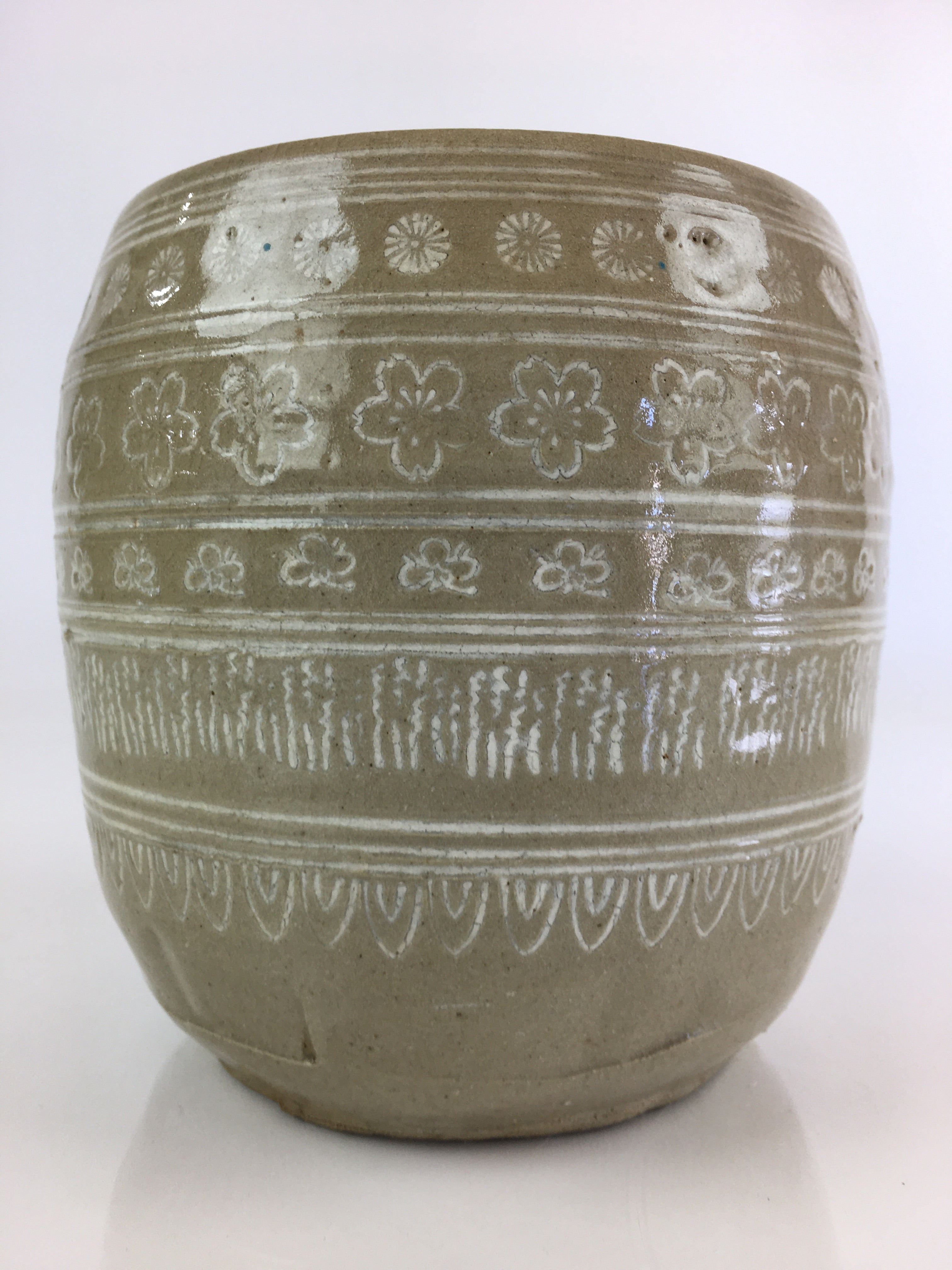 Japanese Tea Ceremony Ceramic Lidded Water Pot Mizusashi Vtg Pottery MS50