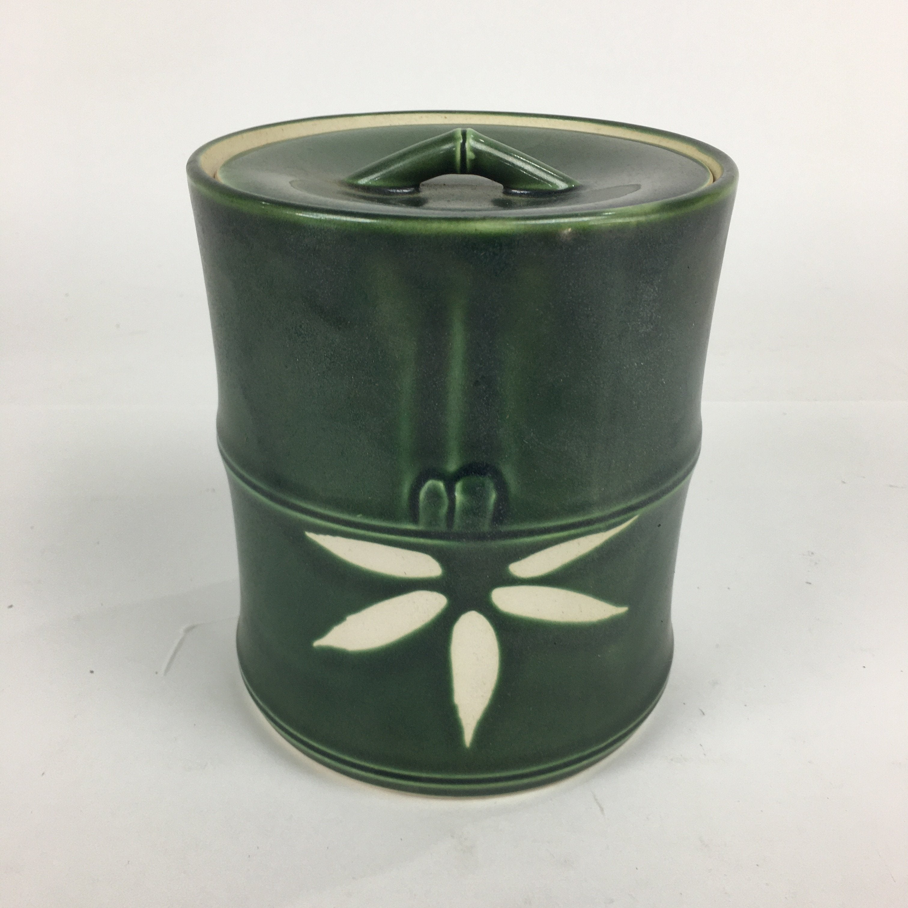 Japanese Tea Ceremony Porcelain Lidded Water Pot Mizusashi Vtg Pottery Green MS4