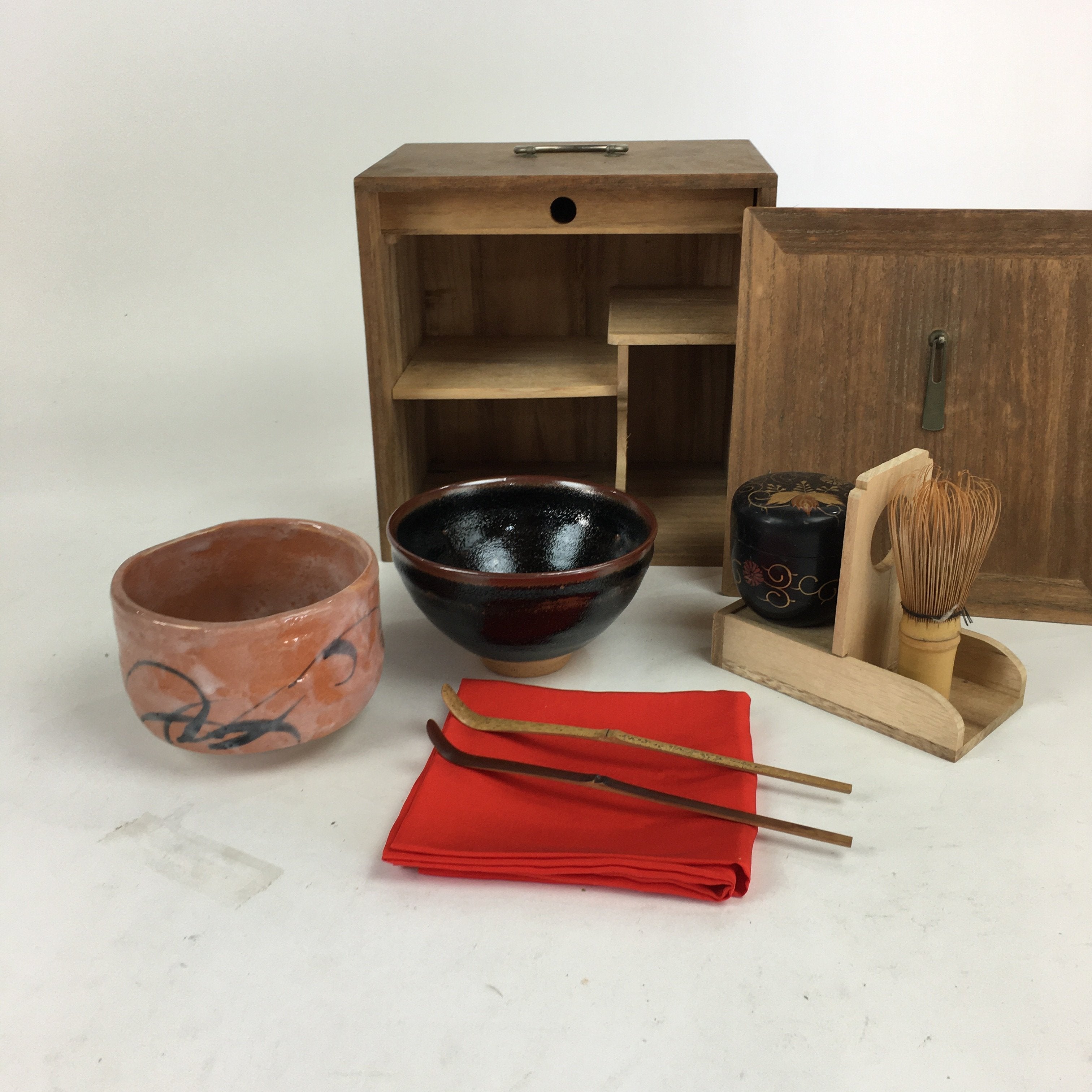 Japanese Tea Ceremony Set Chabako Wooden Box Vtg Chawan Natsume PX559