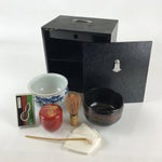 Japanese Tea Ceremony Set Chabako Wooden Box Vtg Pottery Chawan PX657