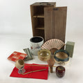 Japanese Tea Ceremony Set Chabako Wooden Box Vtg Pottery Chawan PX659