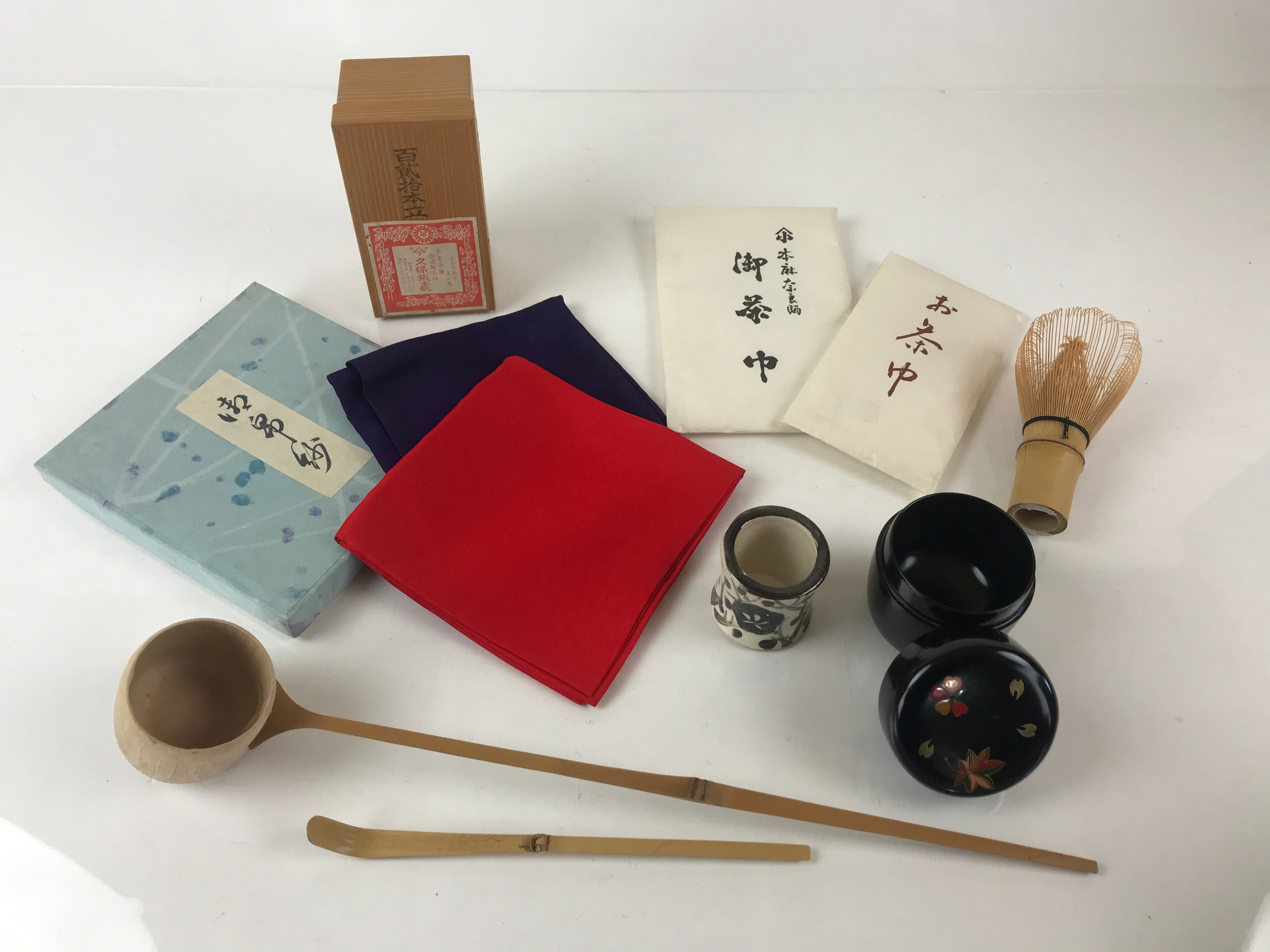 Japanese Tea Ceremony Set Chabako Wooden Box Vtg Pottery Chawan PX660