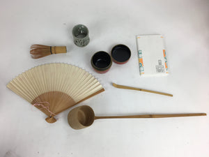 Japanese Tea Ceremony Set Chabako Wooden Box Vtg Pottery Chawan Sensu PX560