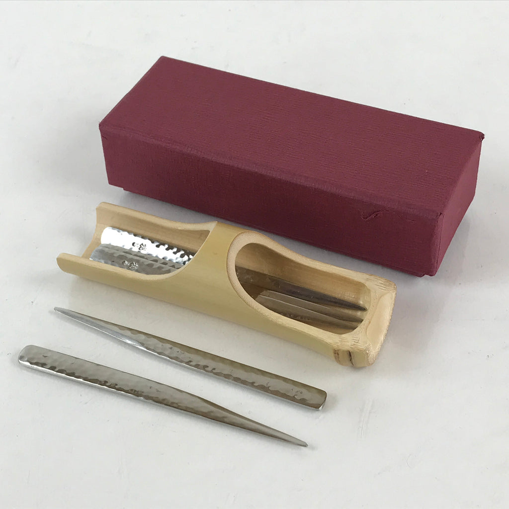 Japanese Tea Ceremony Toothpick For Sweet Tachikichi Silver Vtg Bamboo Holder PX