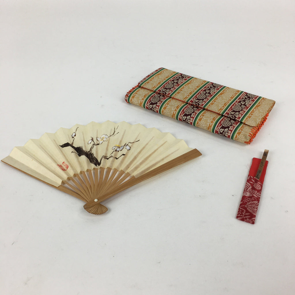 Japanese Tea Ceremony Utensil Fabric Bag Set Vtg Folding Fan Kashi-Kiri KB31