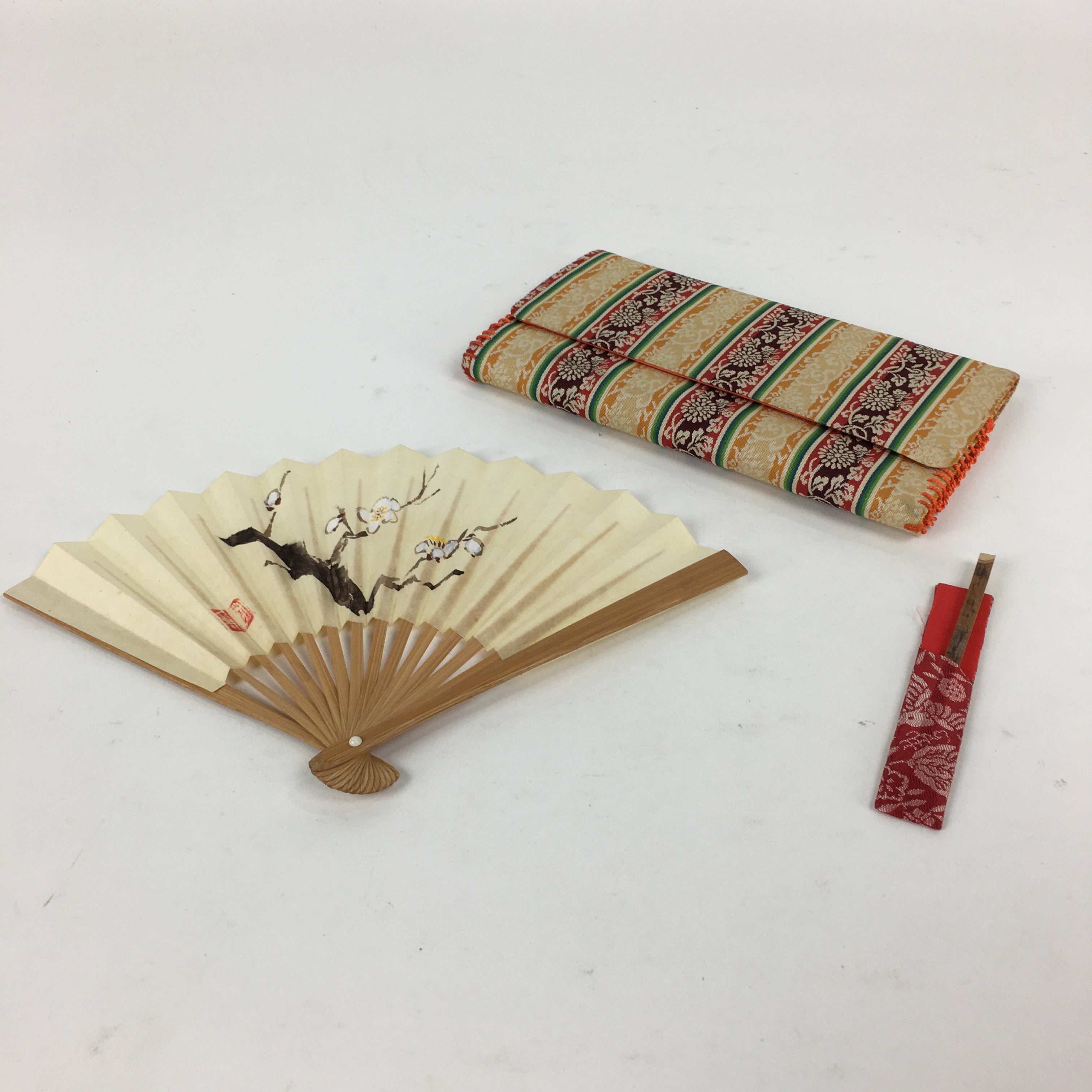 Japanese Tea Ceremony Utensil Fabric Bag Set Vtg Folding Fan Kashi-Kiri KB31