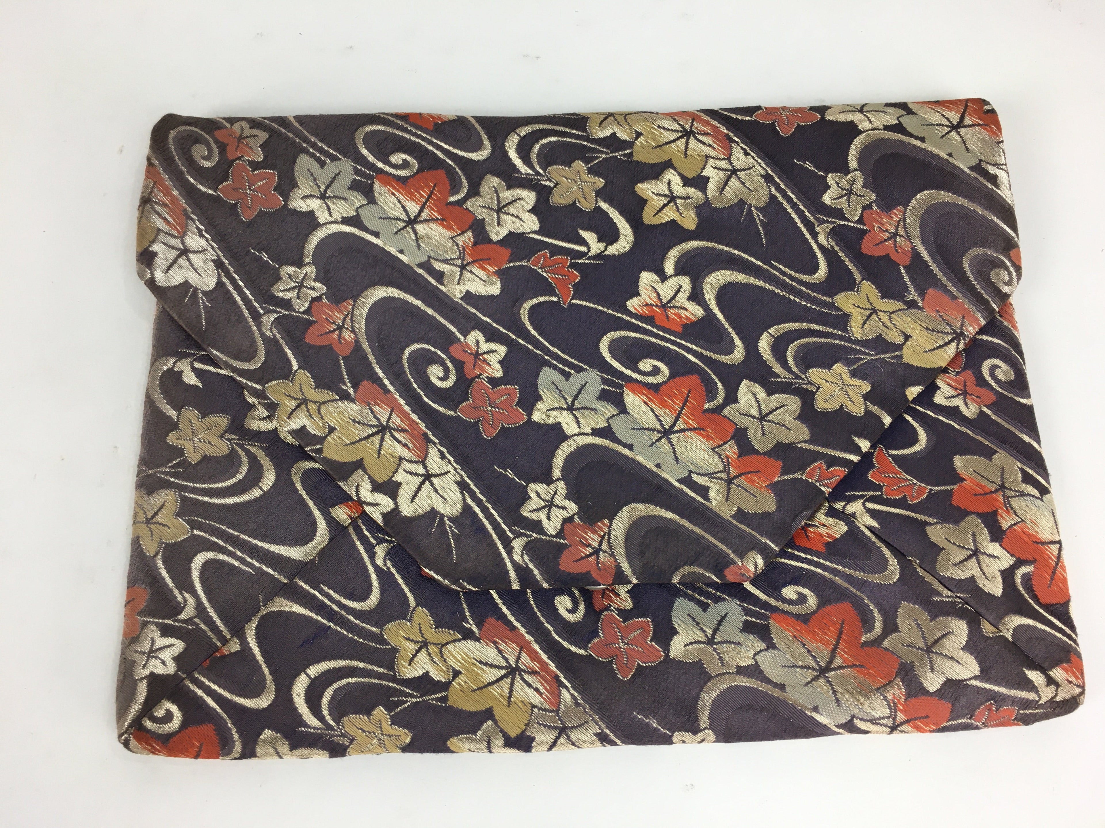 Japanese Tea Ceremony Utensil Fabric Bag Sukiyabukuro Vtg Maple Leaves KB27