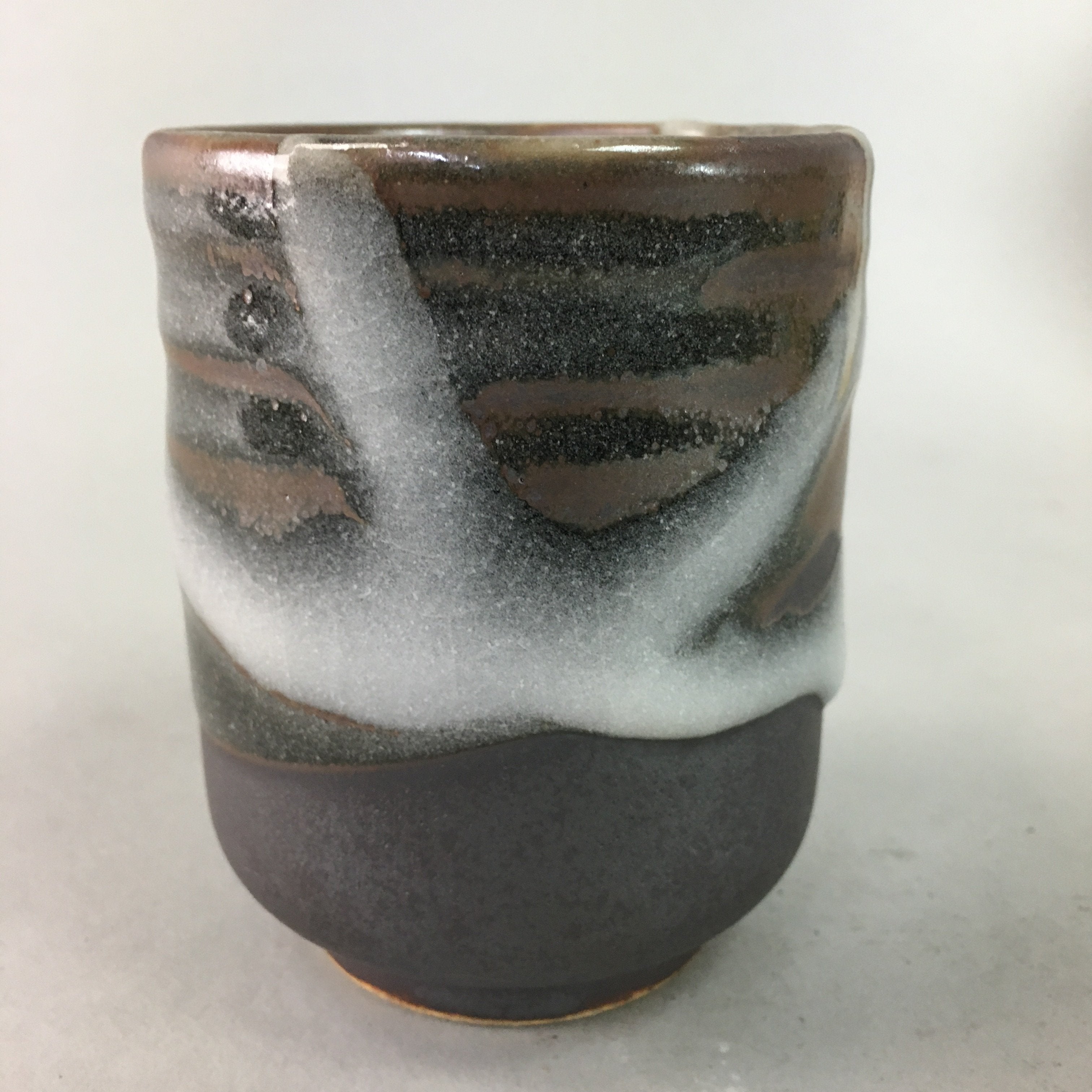 Japanese Teacup Vtg Ceramic Yunomi Pottery Sencha Thick Glass Glaze TC37