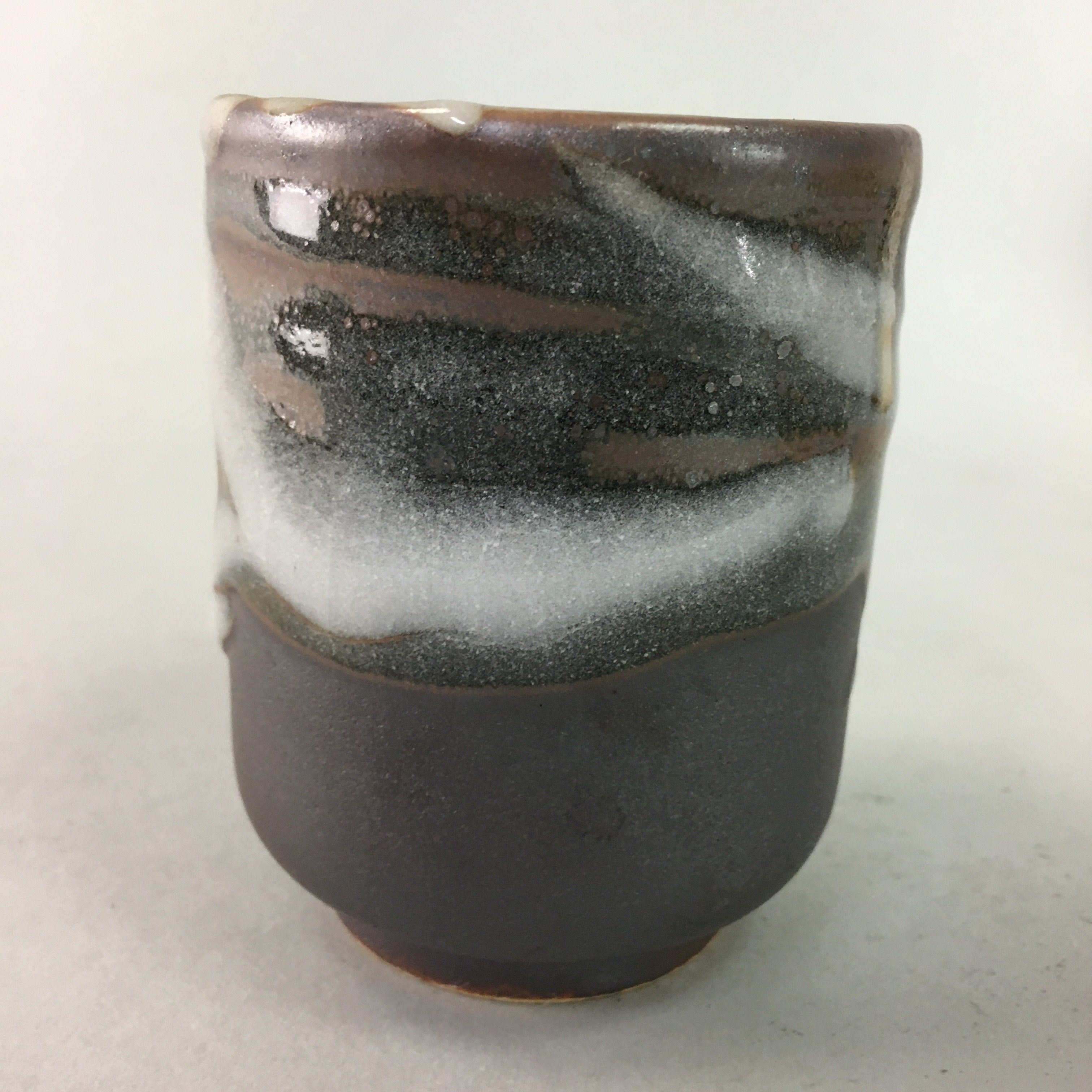 Japanese Teacup Vtg Ceramic Yunomi Pottery Sencha Thick Glass Glaze TC37