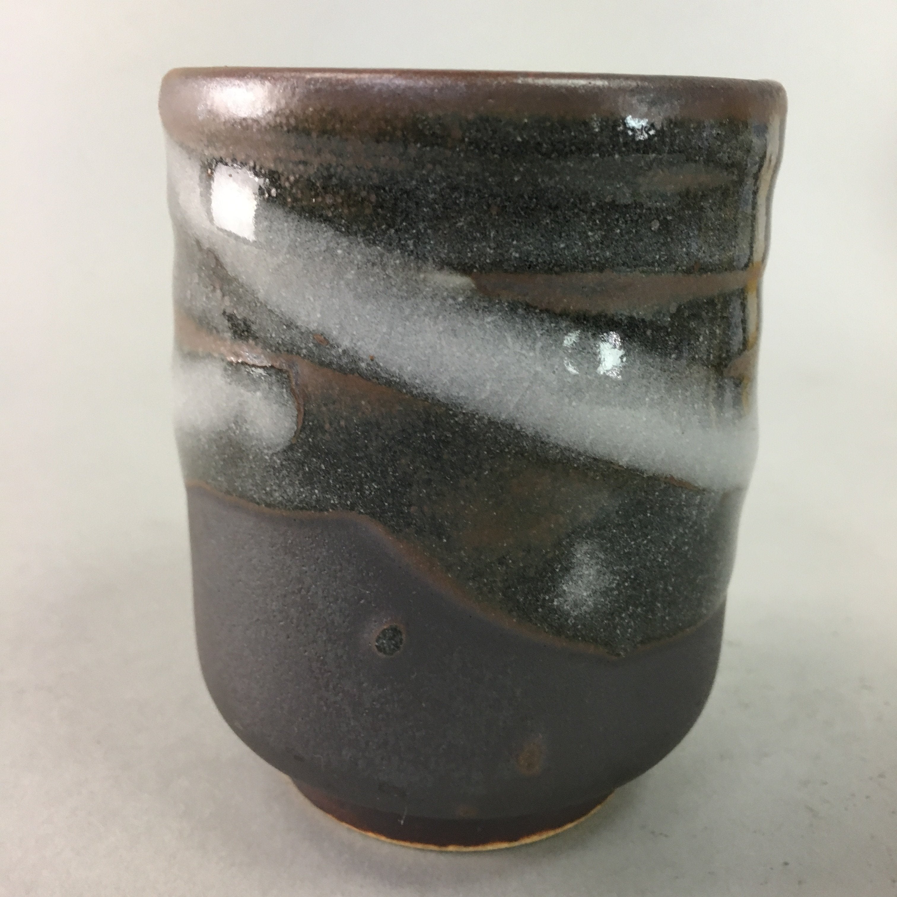 Japanese Teacup Vtg Ceramic Yunomi Pottery Sencha Thick Glass Glaze TC37