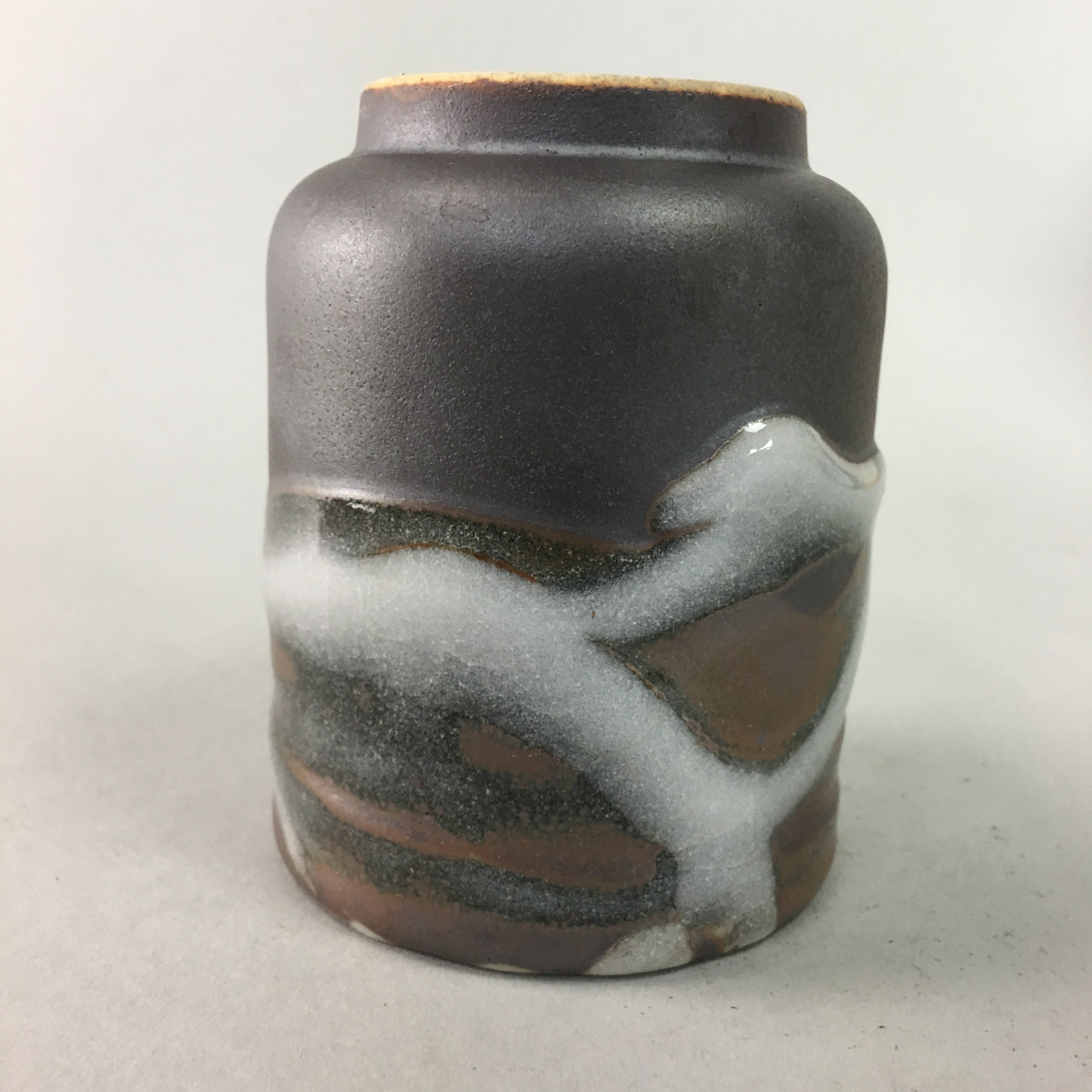 Japanese Teacup Vtg Ceramic Yunomi Pottery Sencha Thick Glass Glaze TC37