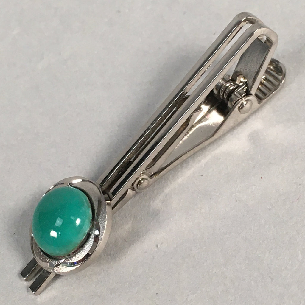 Japanese Tiepin Tie Clip Tack Vtg Clothing Accessory Necktie Cloisonné Green JK9