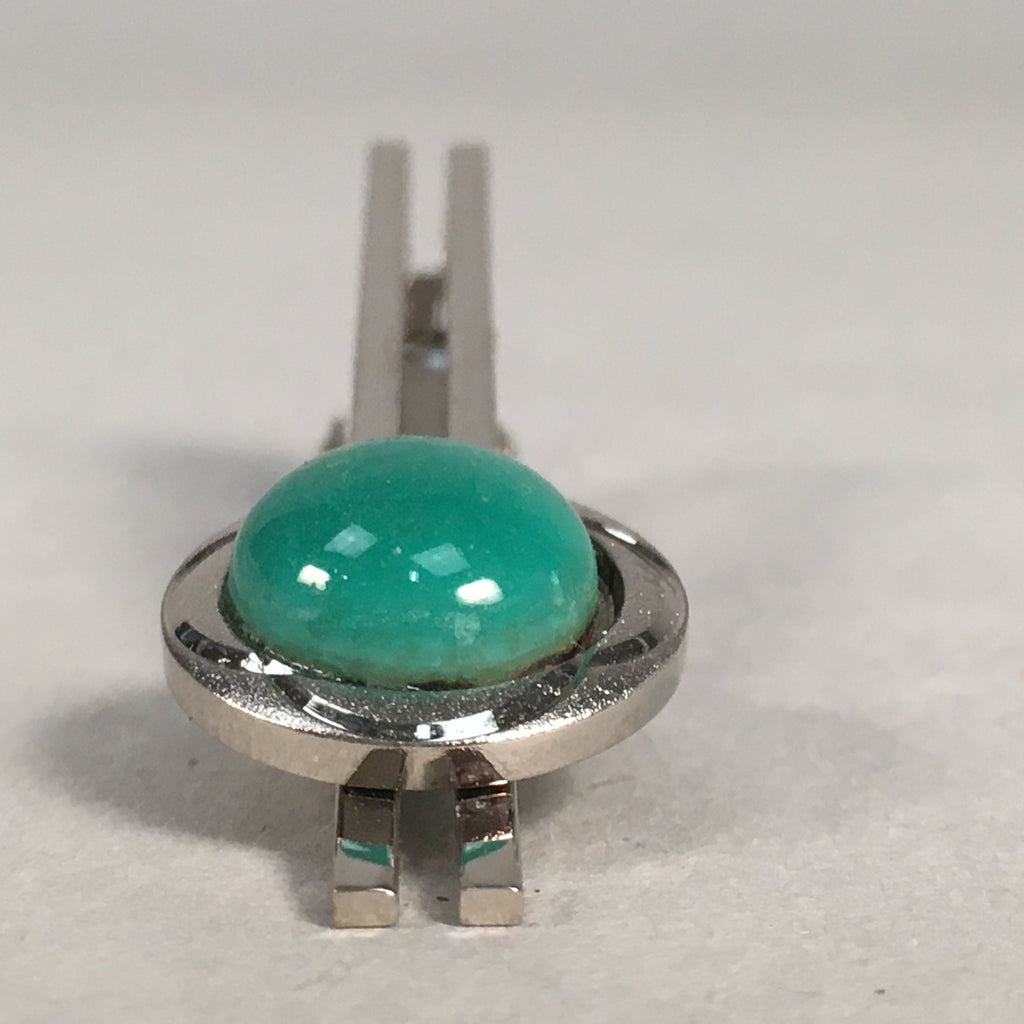Japanese Tiepin Tie Clip Tack Vtg Clothing Accessory Necktie Cloisonné Green JK9