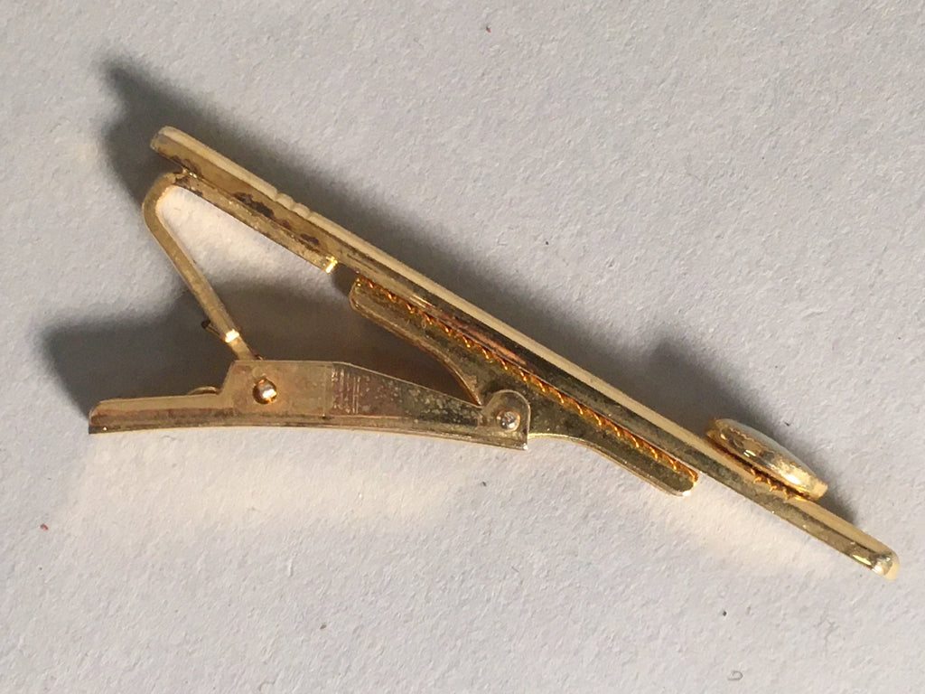 Japanese Tiepin Tie Clip Tack Vtg Gold Glass Clothing Accessory Necktie JK38