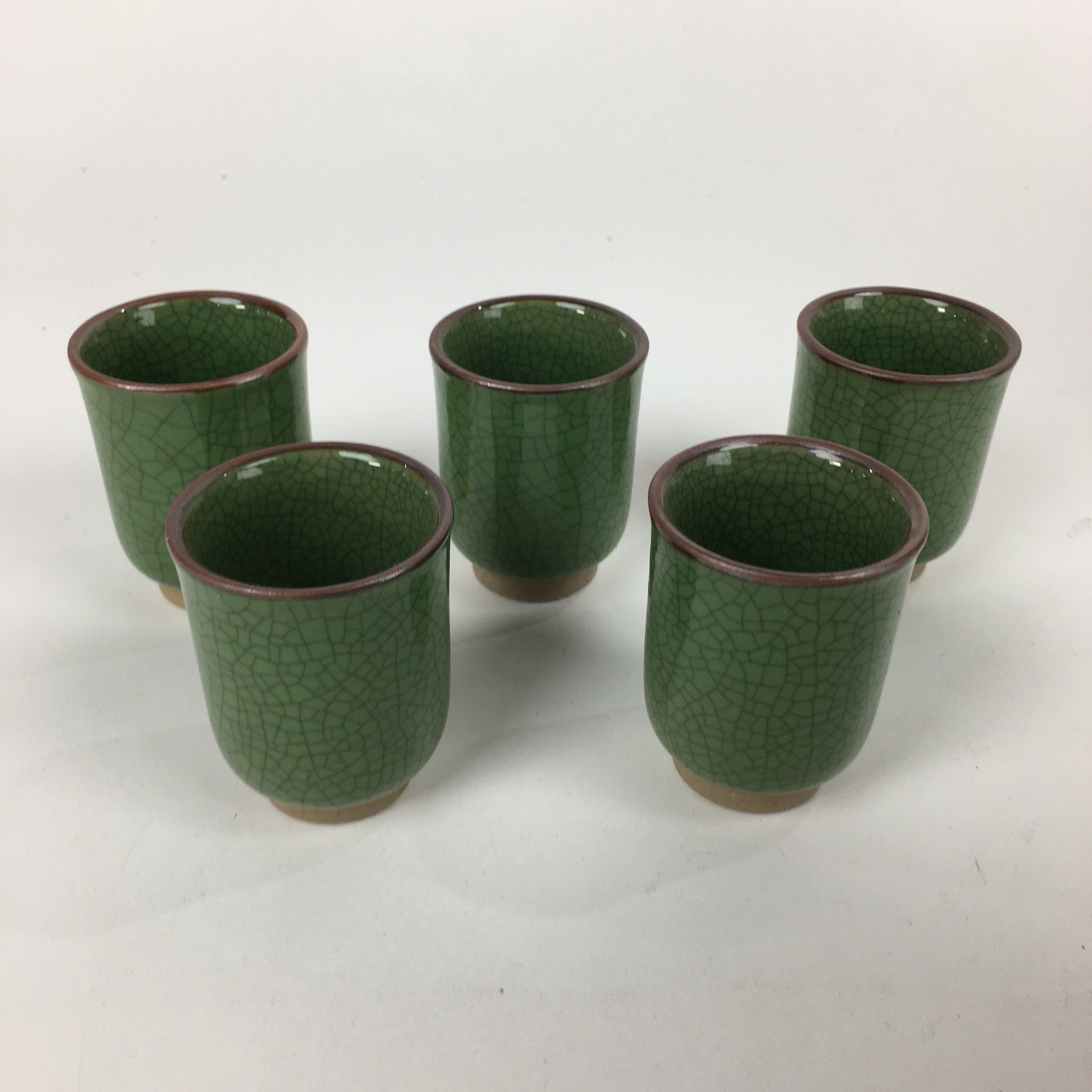 Japanese Tin Ceramic Sake Cup 10pc set Vtg Nanshaku Sakazuki Guinomi PX595