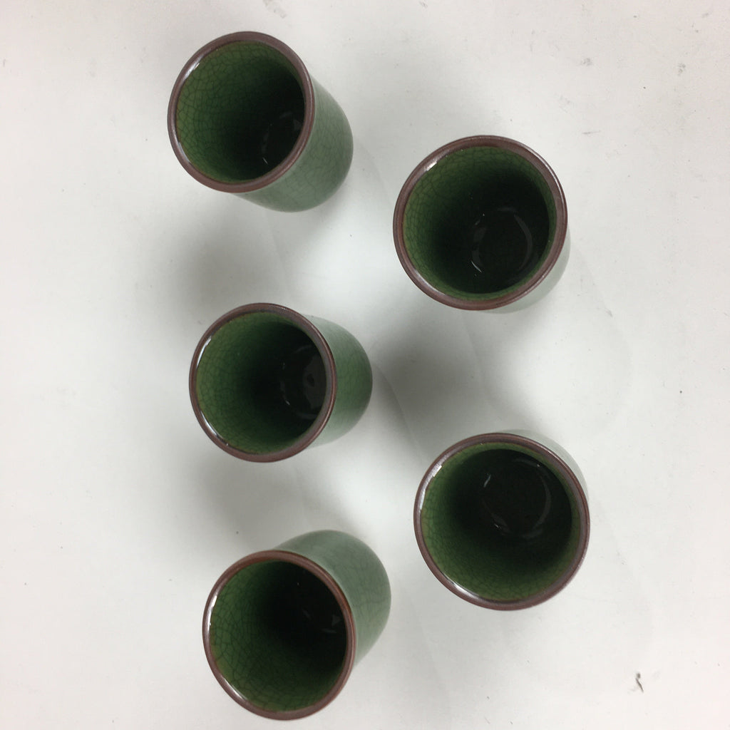 Japanese Tin Ceramic Sake Cup 10pc set Vtg Nanshaku Sakazuki Guinomi PX595