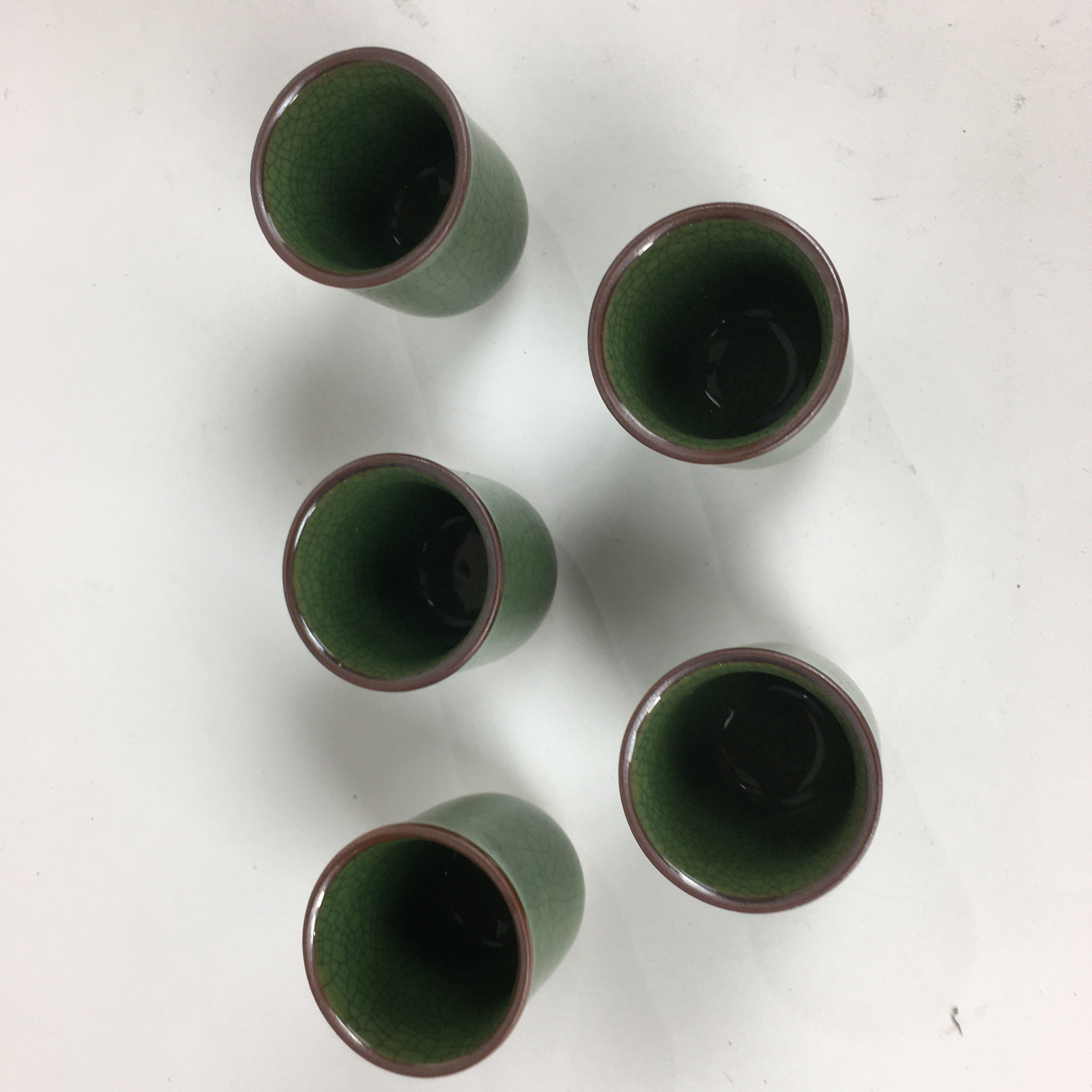 Japanese Tin Ceramic Sake Cup 10pc set Vtg Nanshaku Sakazuki Guinomi PX595