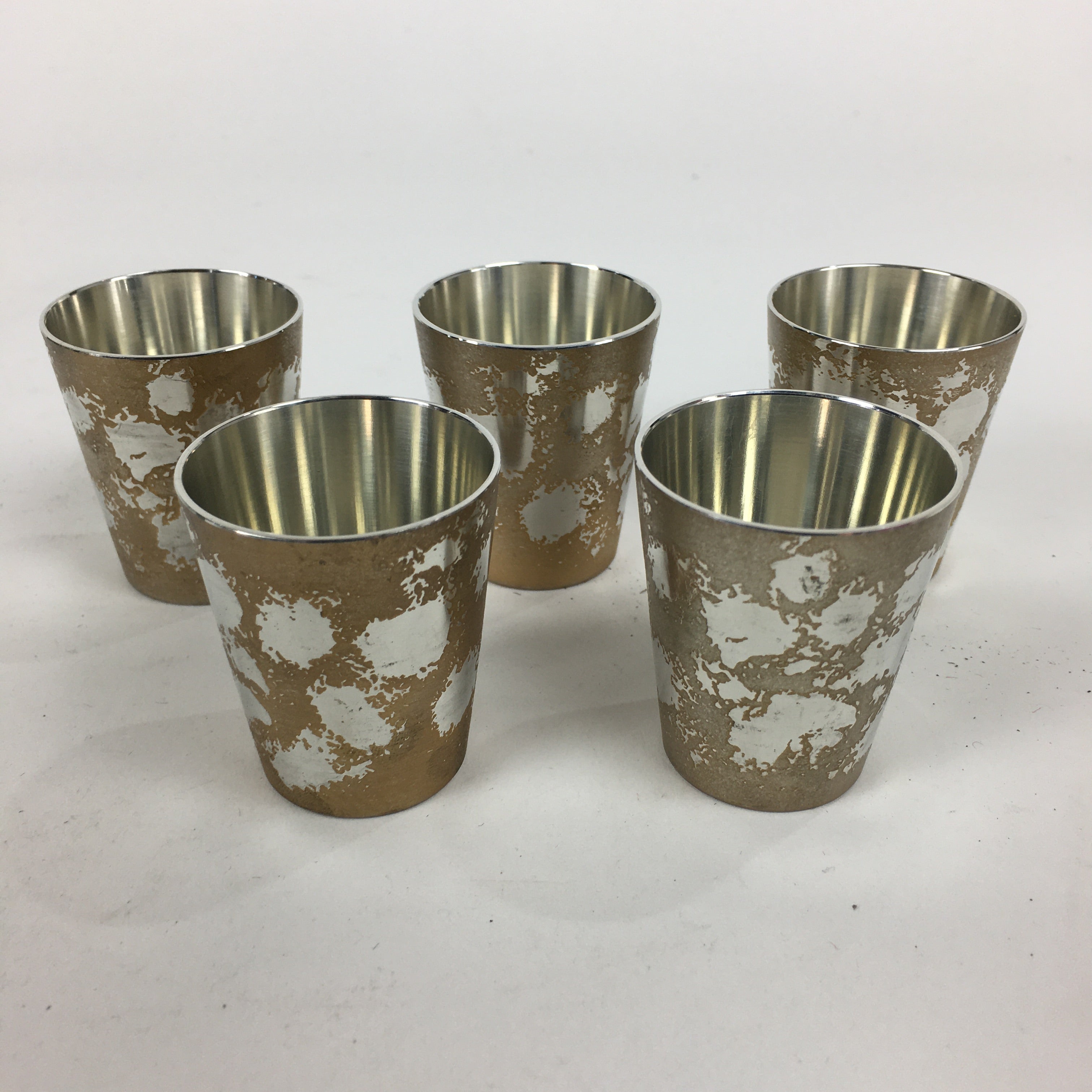 Japanese Tin Ceramic Sake Cup 10pc set Vtg Nanshaku Sakazuki Guinomi PX595