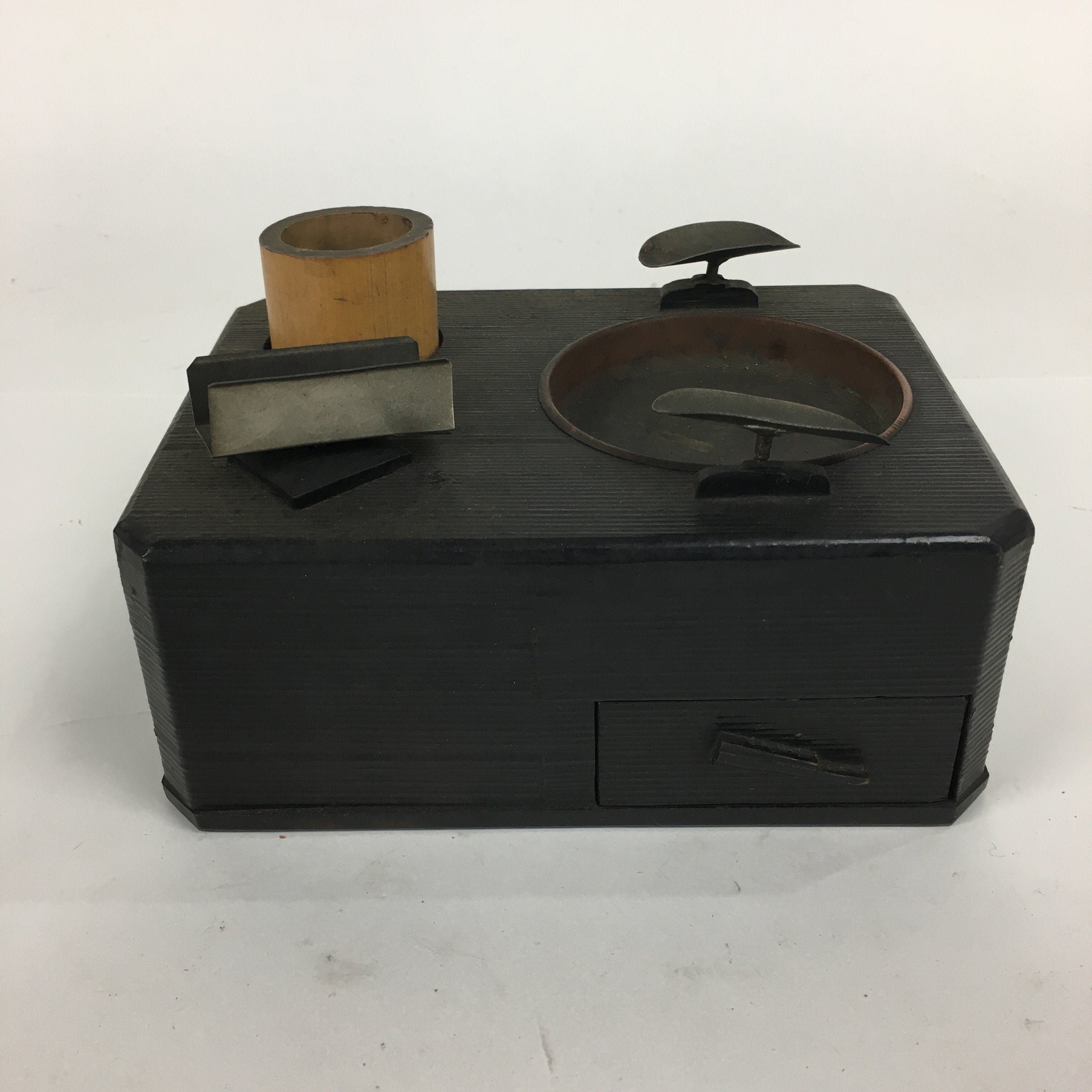 Japanese Tobacco Bon Vtg Wood Smoking Chest Box Tea Ceremony Black UR587