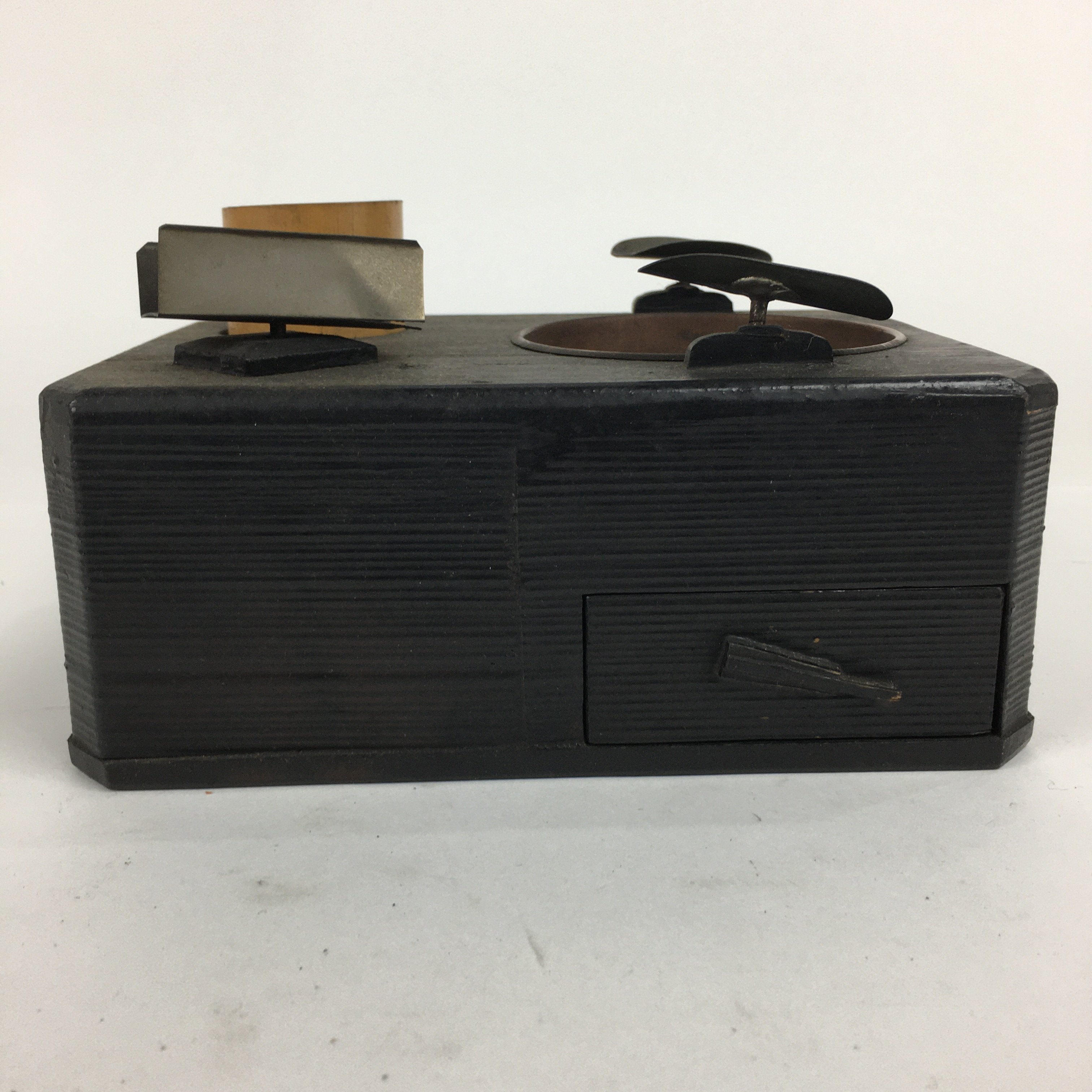 Japanese Tobacco Bon Vtg Wood Smoking Chest Box Tea Ceremony Black UR587