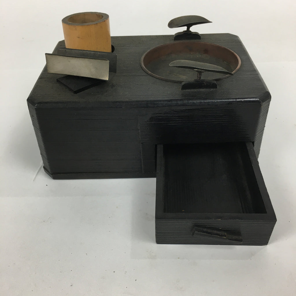 Japanese Tobacco Bon Vtg Wood Smoking Chest Box Tea Ceremony Black UR587