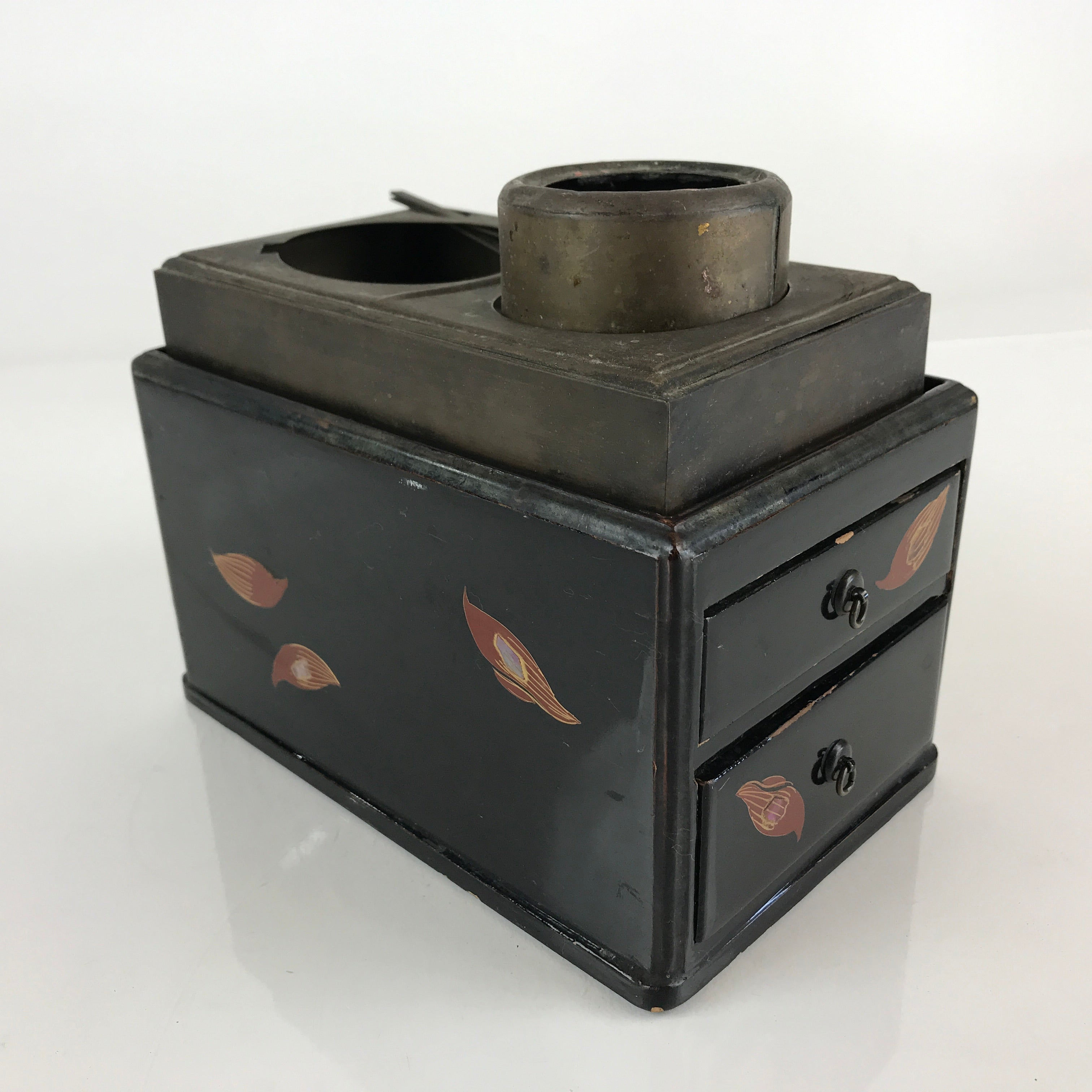 Japanese Tobacco Bon Vtg Wood Smoking Tray Box Tea Ceremony Black UR828