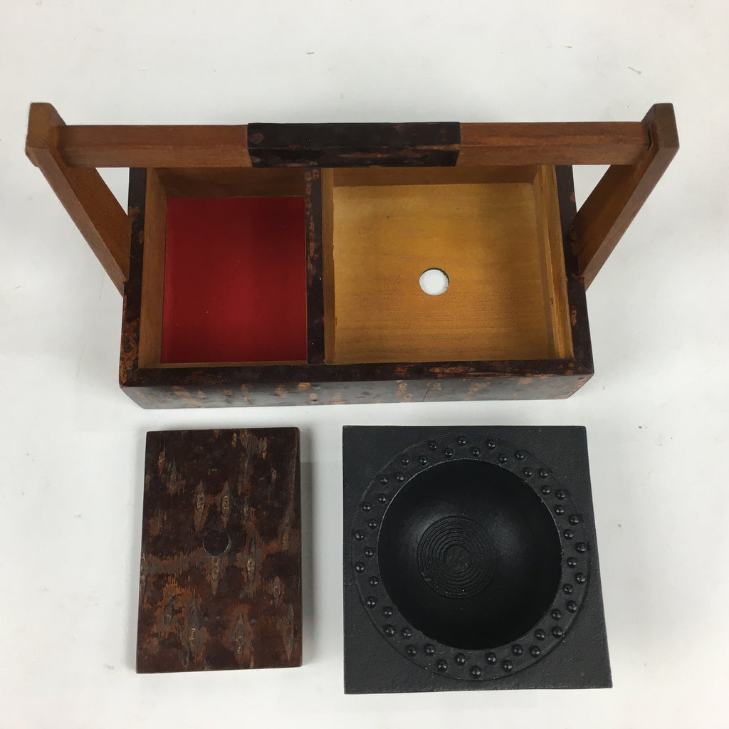 Japanese Tobacco Bon Vtg Wood Smoking Tray Box Tea Ceremony Brown UR672