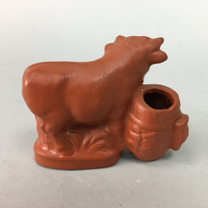 Japanese Toothpick Holder Tokuname Ware Zodiac Cow Vtg Pottery Red Clay BD396
